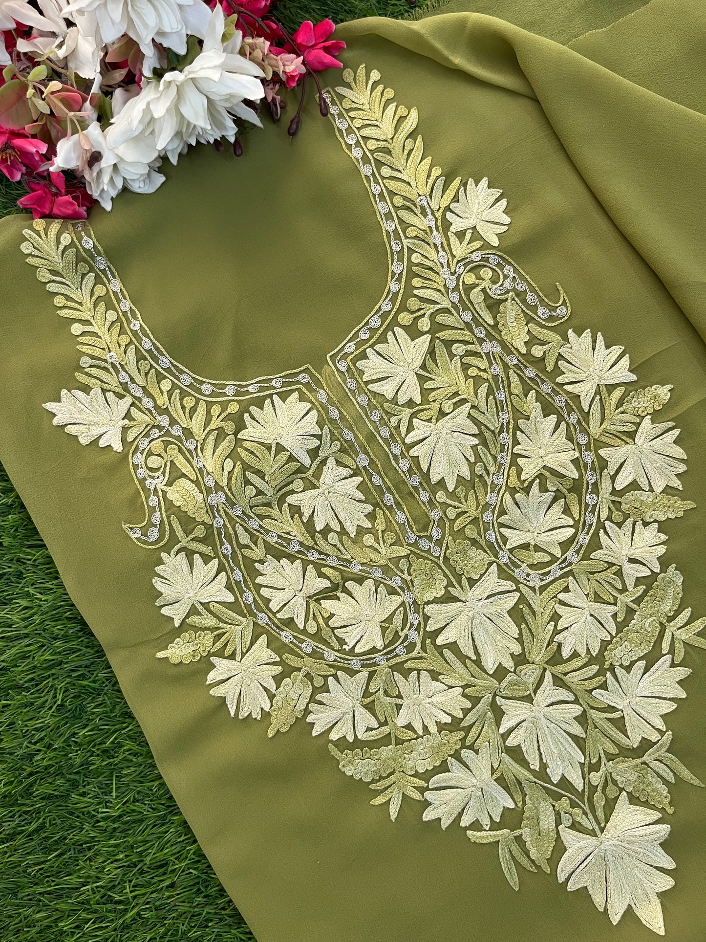 Light Green Georgette Kashmiri Kurta Material