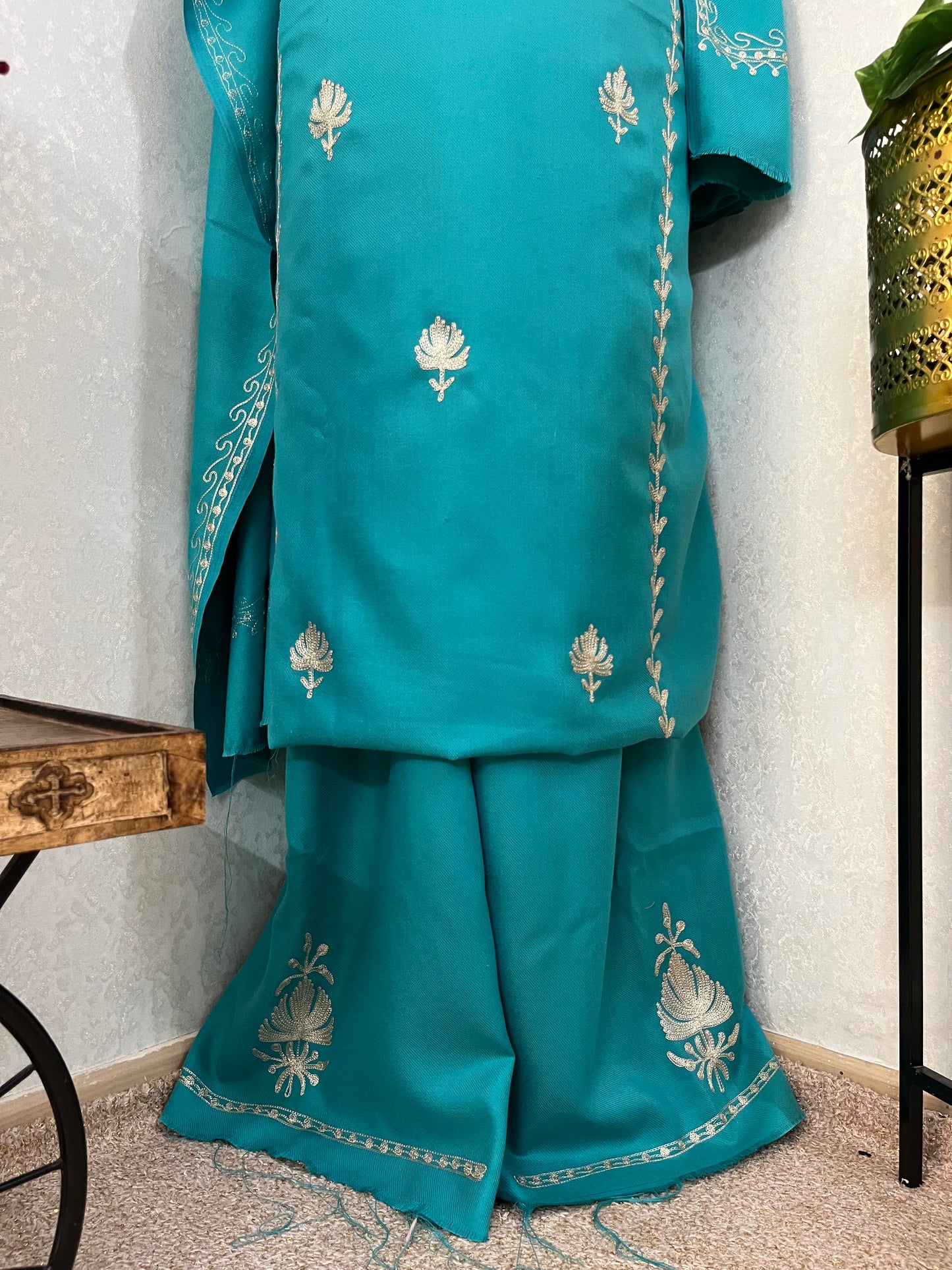 Sky Blue Tilla Embroidered 3pc Suit Stole