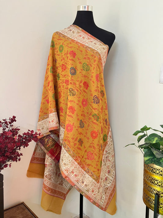 Mustard Elephant Kani Fine Semi Pashmina stole