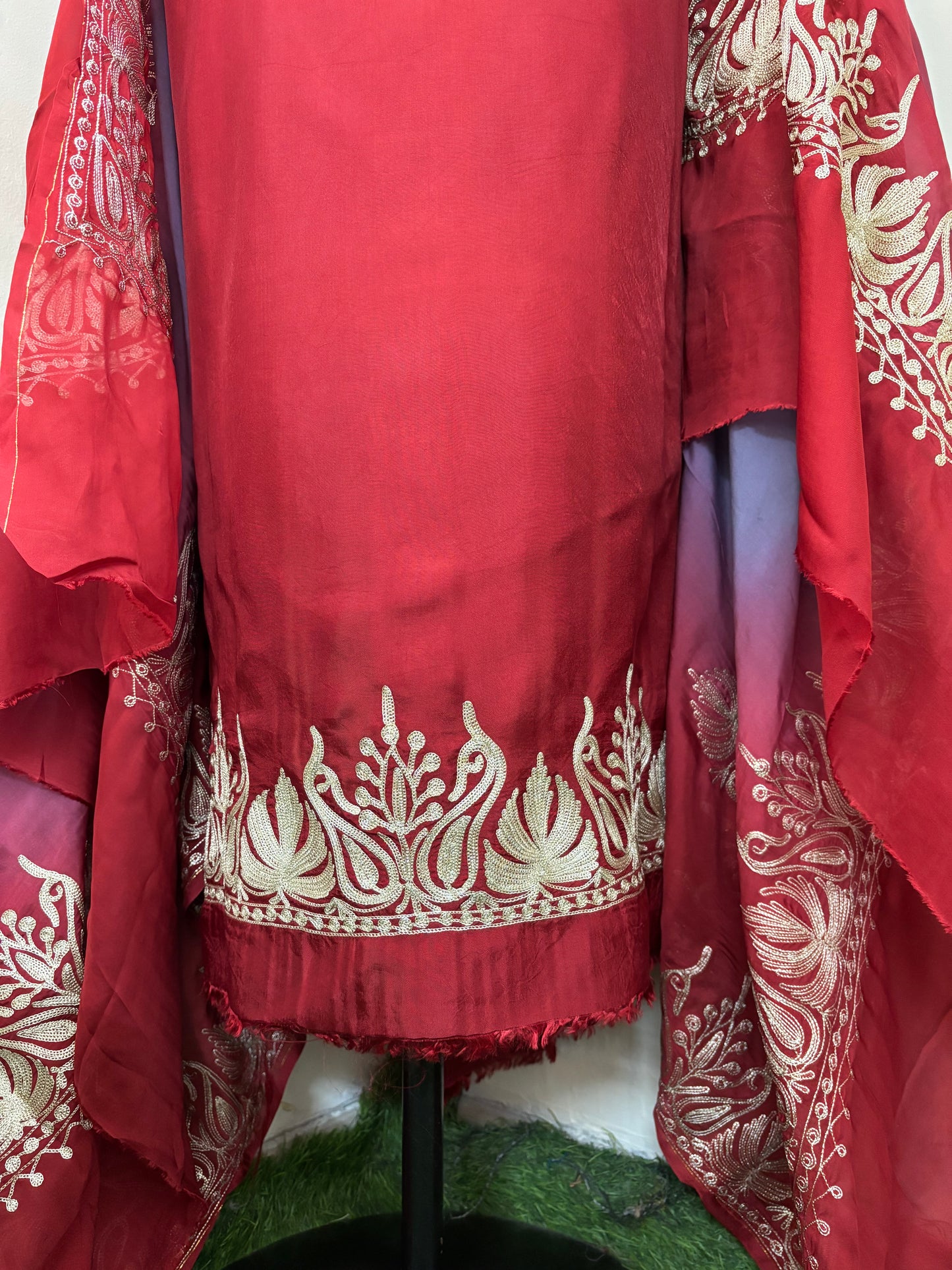 Sanam Maroon Silk Kashmiri Suit