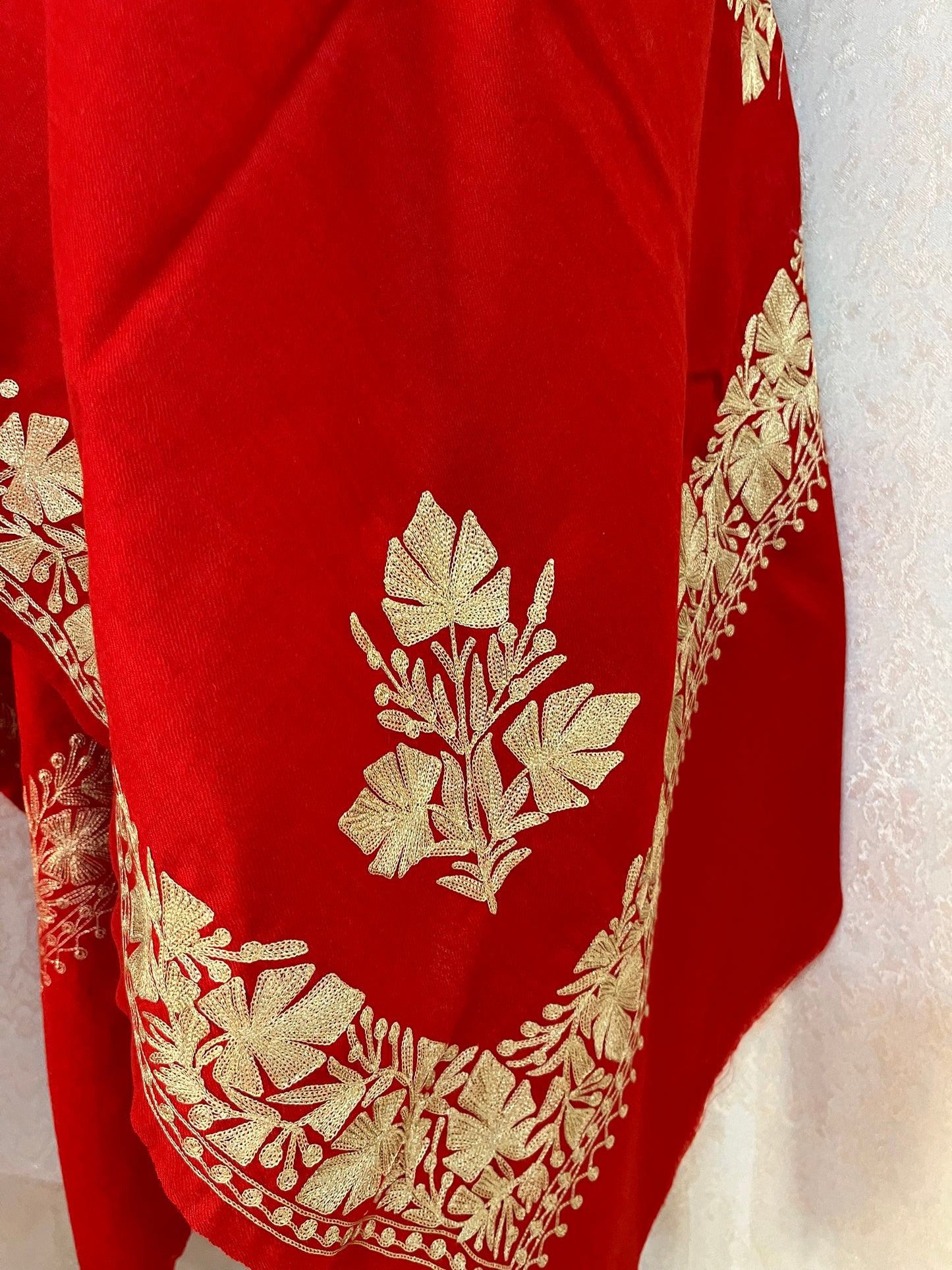 Red Semi Pashmina Tilla Embroidered stole
