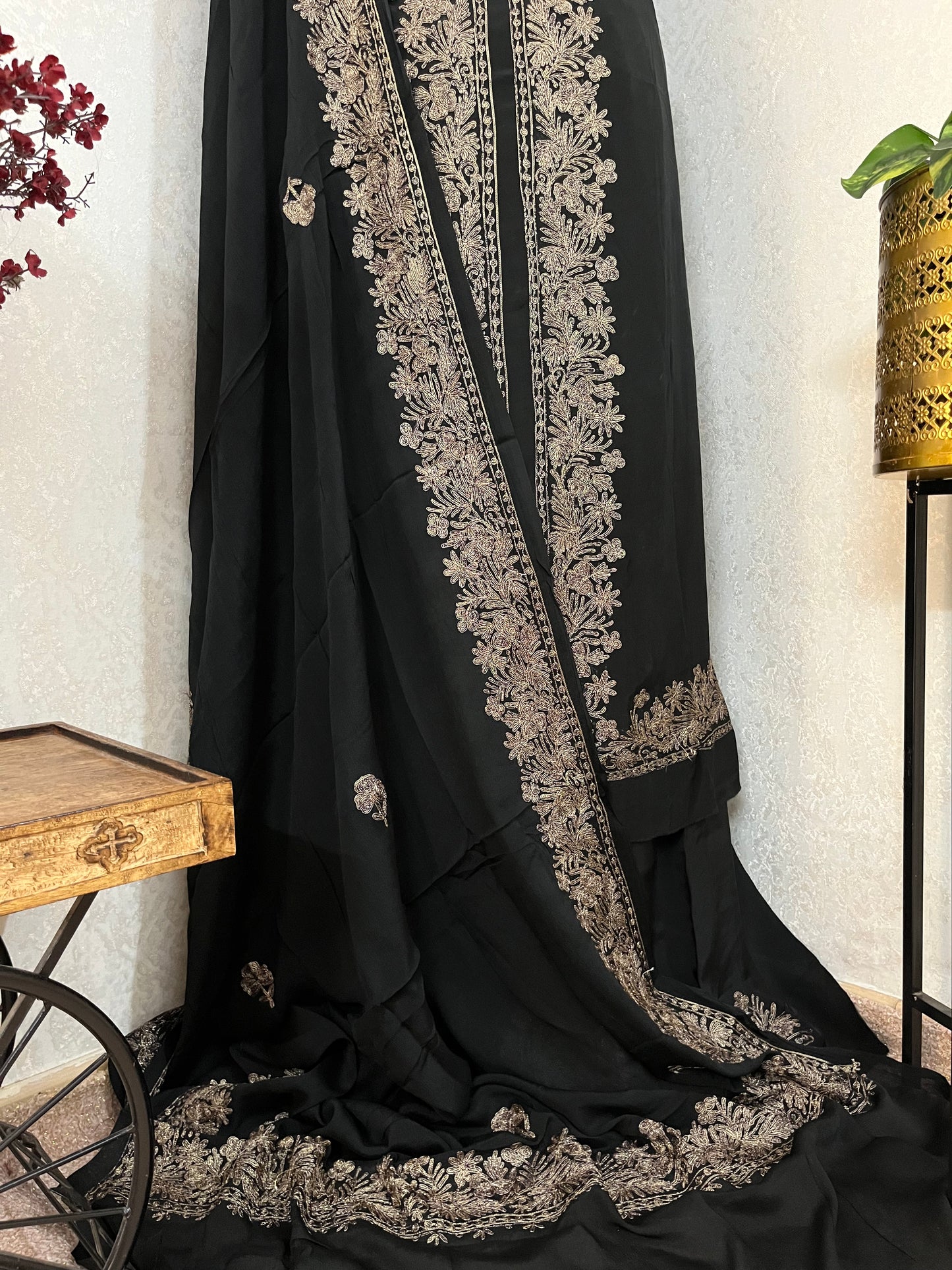 Black Kalaa’ Crape Jacket Style Kashmiri Suit