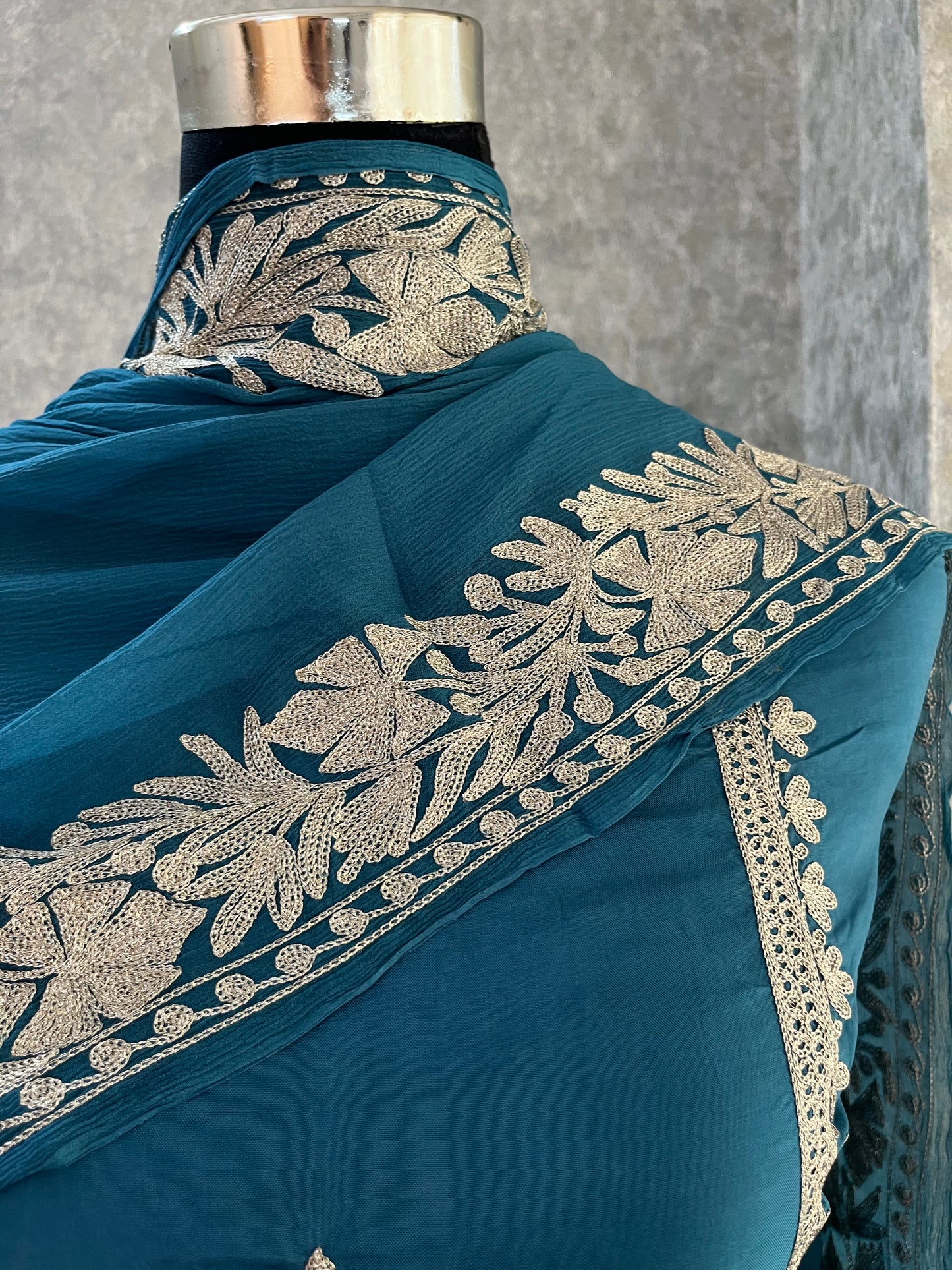 Teal Blue Sanam’ Tilla Kashmiri Silk Suit