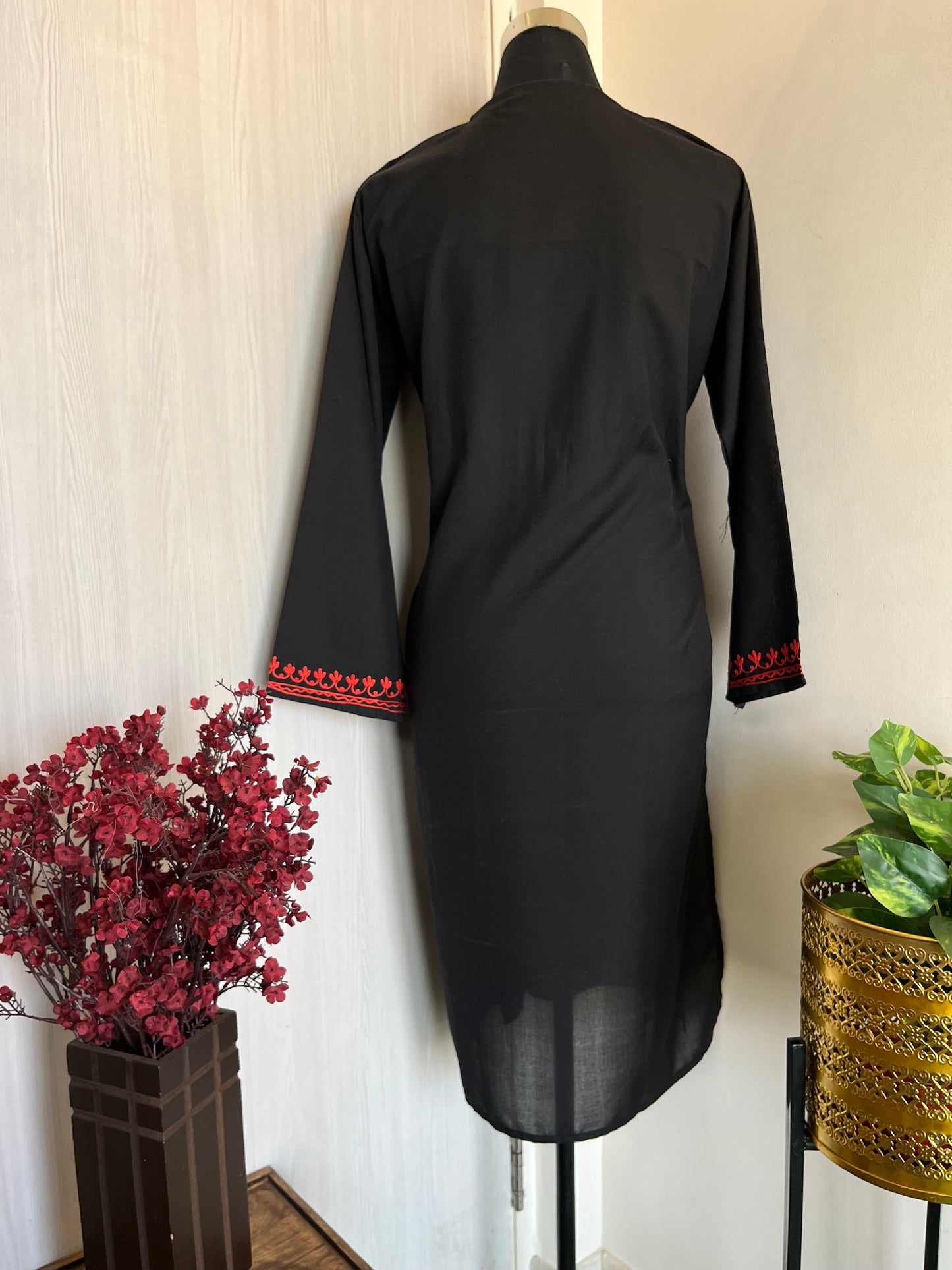 Black Cotton Aari Work Kurti (Free Size up to Bust 46inches )