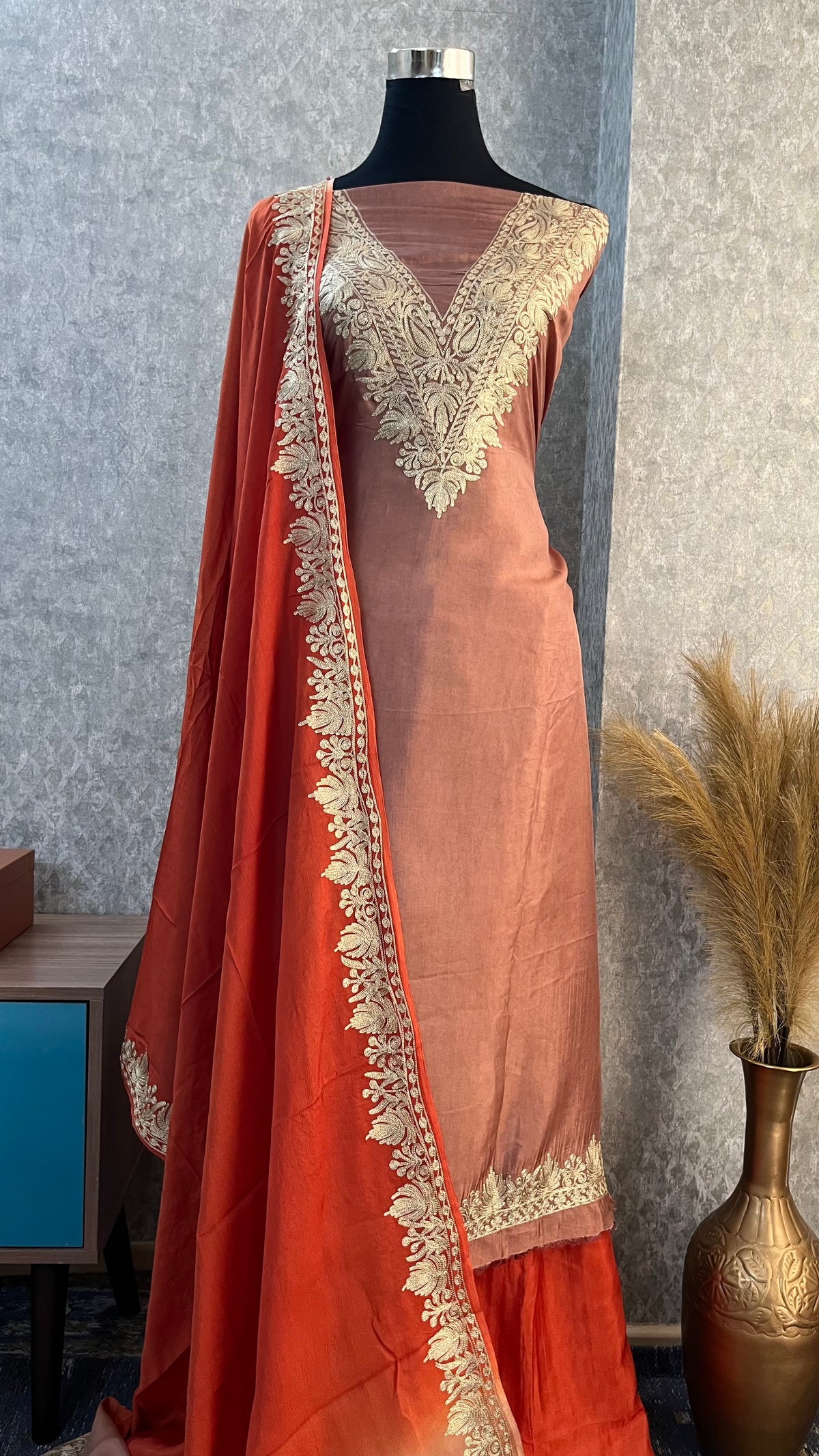 Onion Pink Sanam Silk Kashmiri Suit