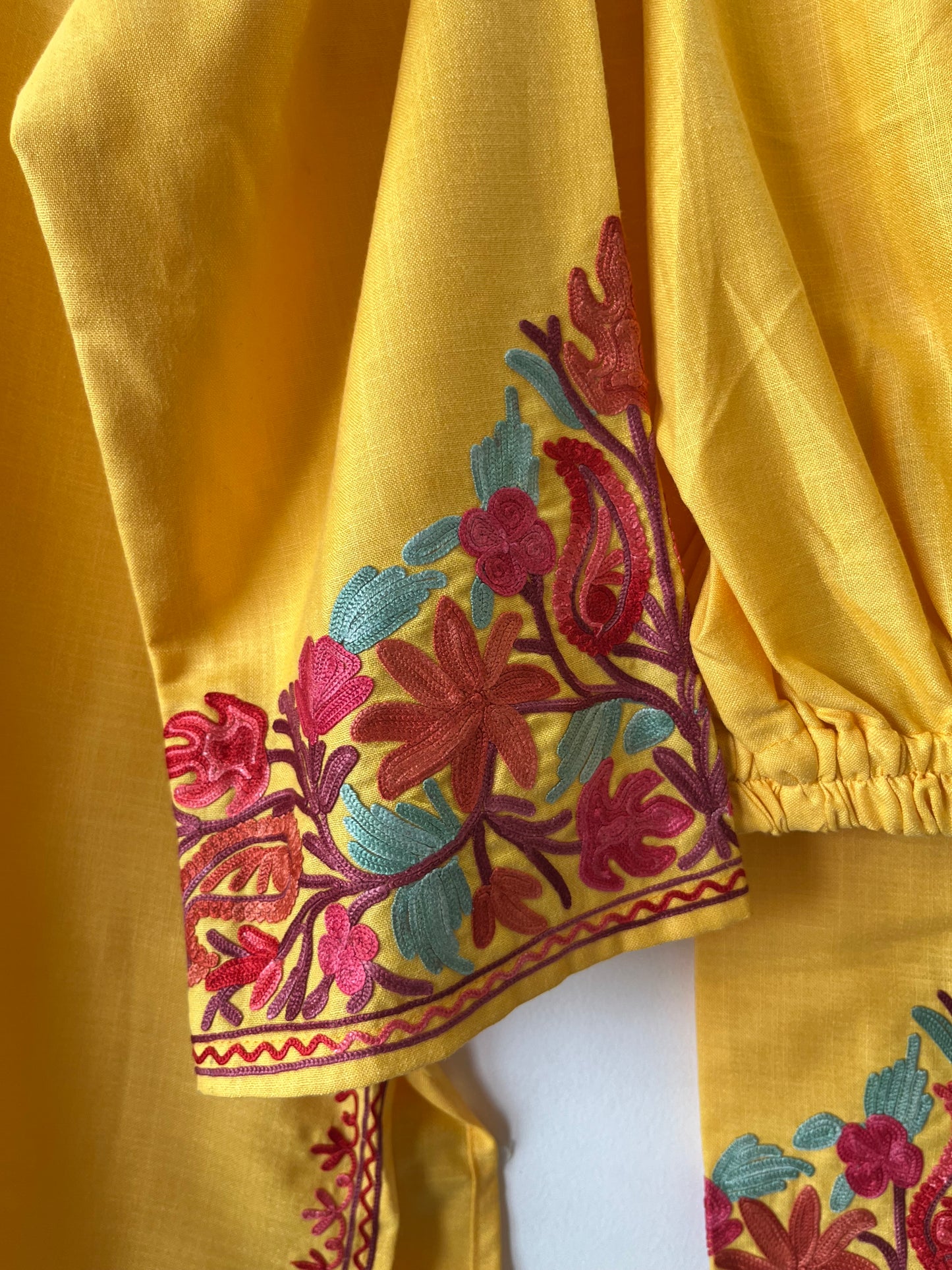 Yellow Cotton Stitched Co-ord Set (L/XL)