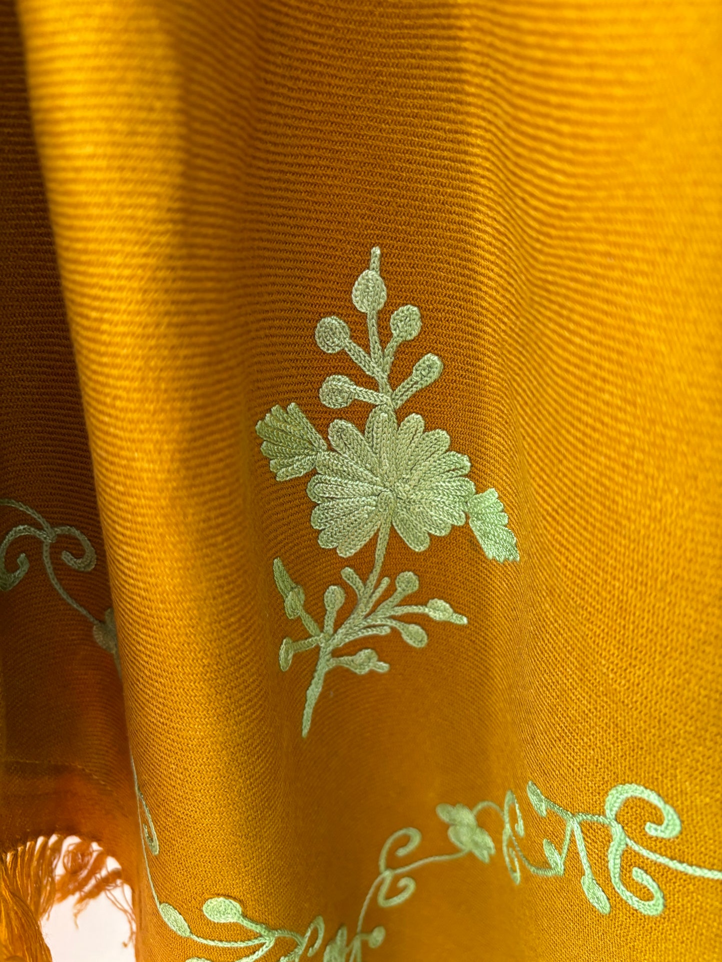 Mustard Orange Aari Embroidered Wool Poncho