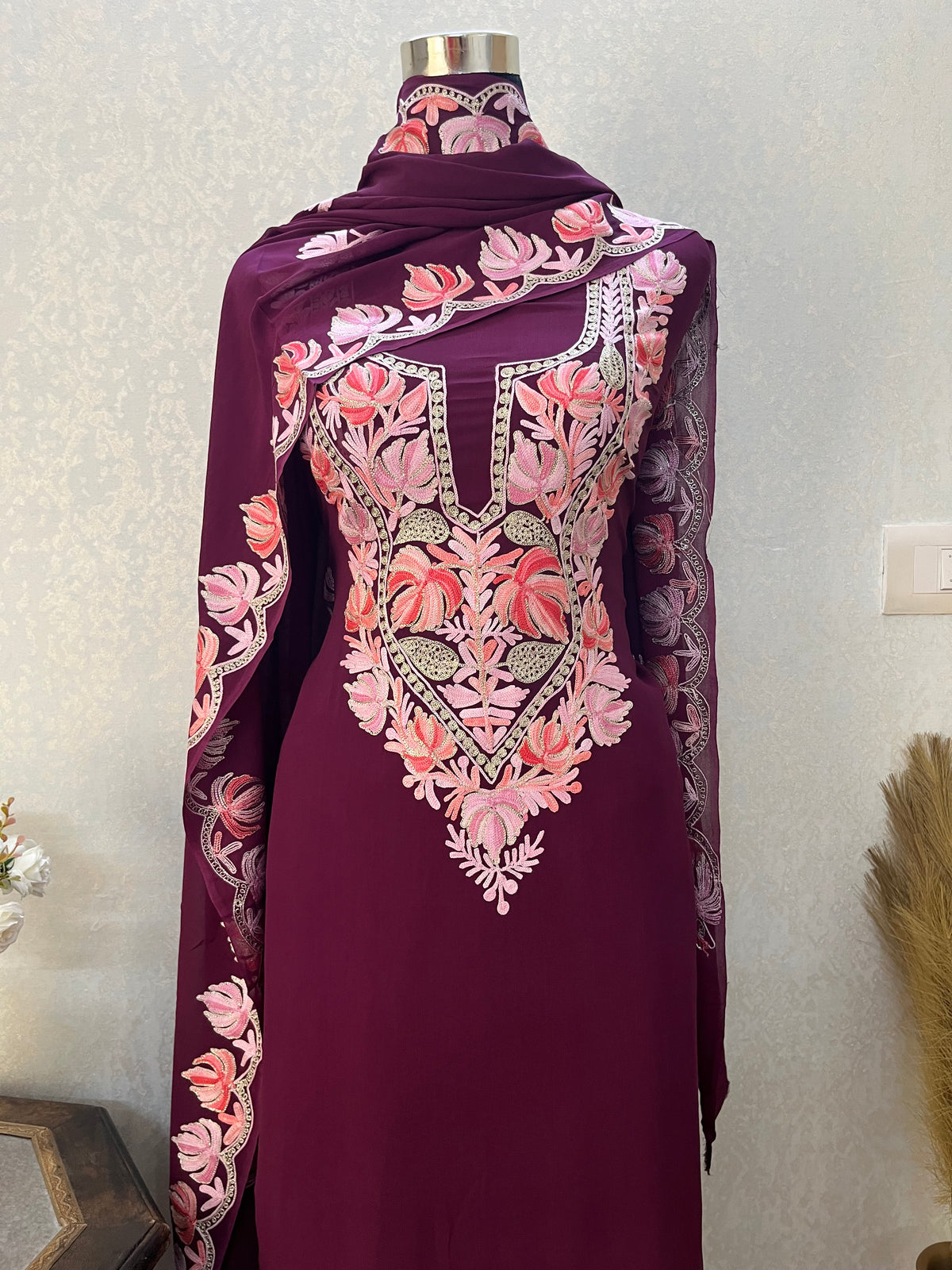Wine Pure Georgette Kashmiri Suit