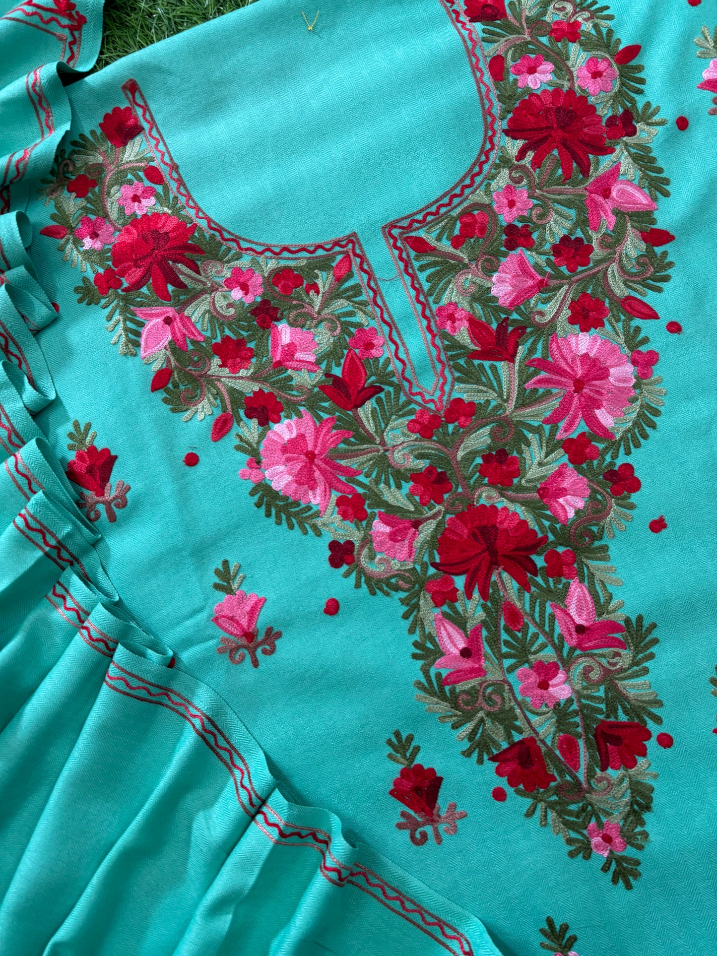 Sea Green Woollen Aari Embroidered 3pc suit