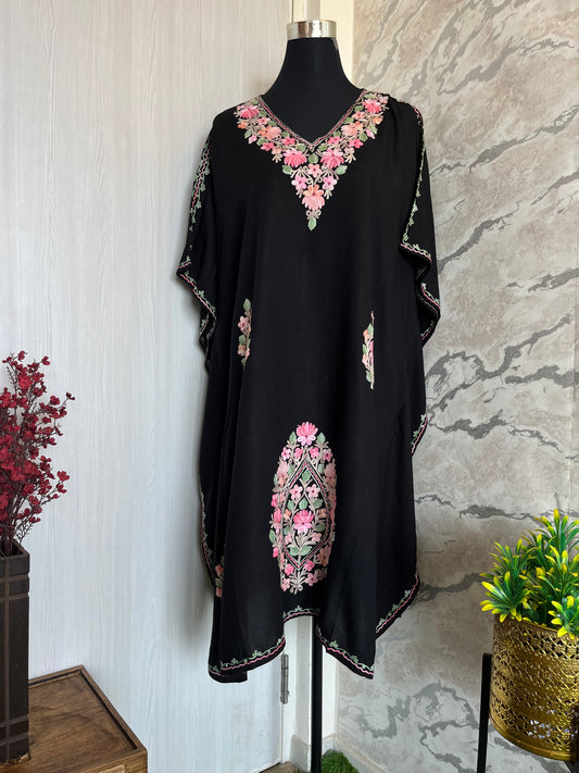 Black Cotton Aari embroidered Kaftan