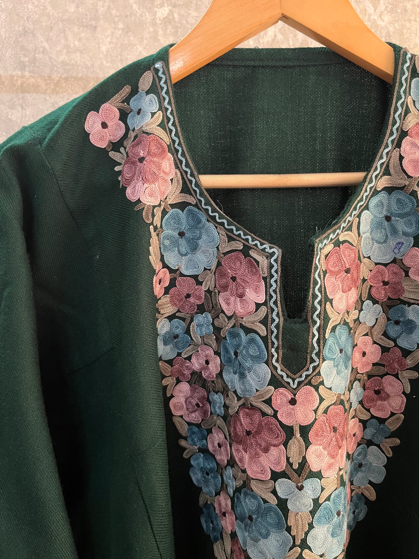 Green Aari Embroidered Wool Pheran