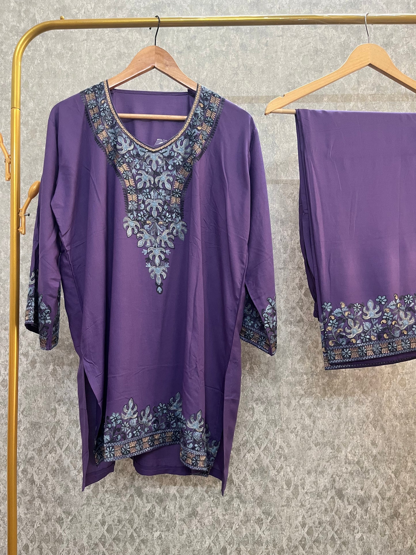 Purple Cotton Stitched Co-ord Set( 44)