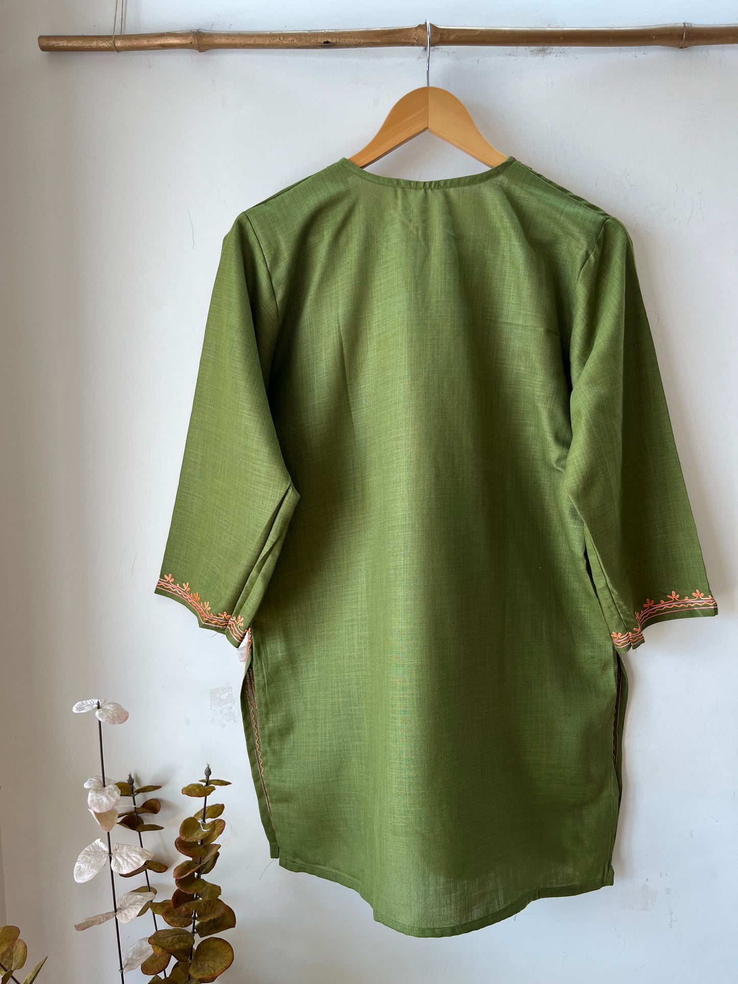 Green Cotton Aari Work Kurti