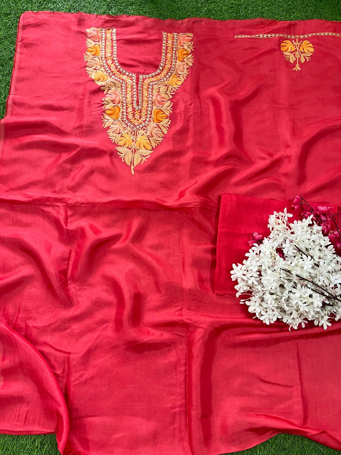 Blush Red Opada Silk Kashmiri Suit