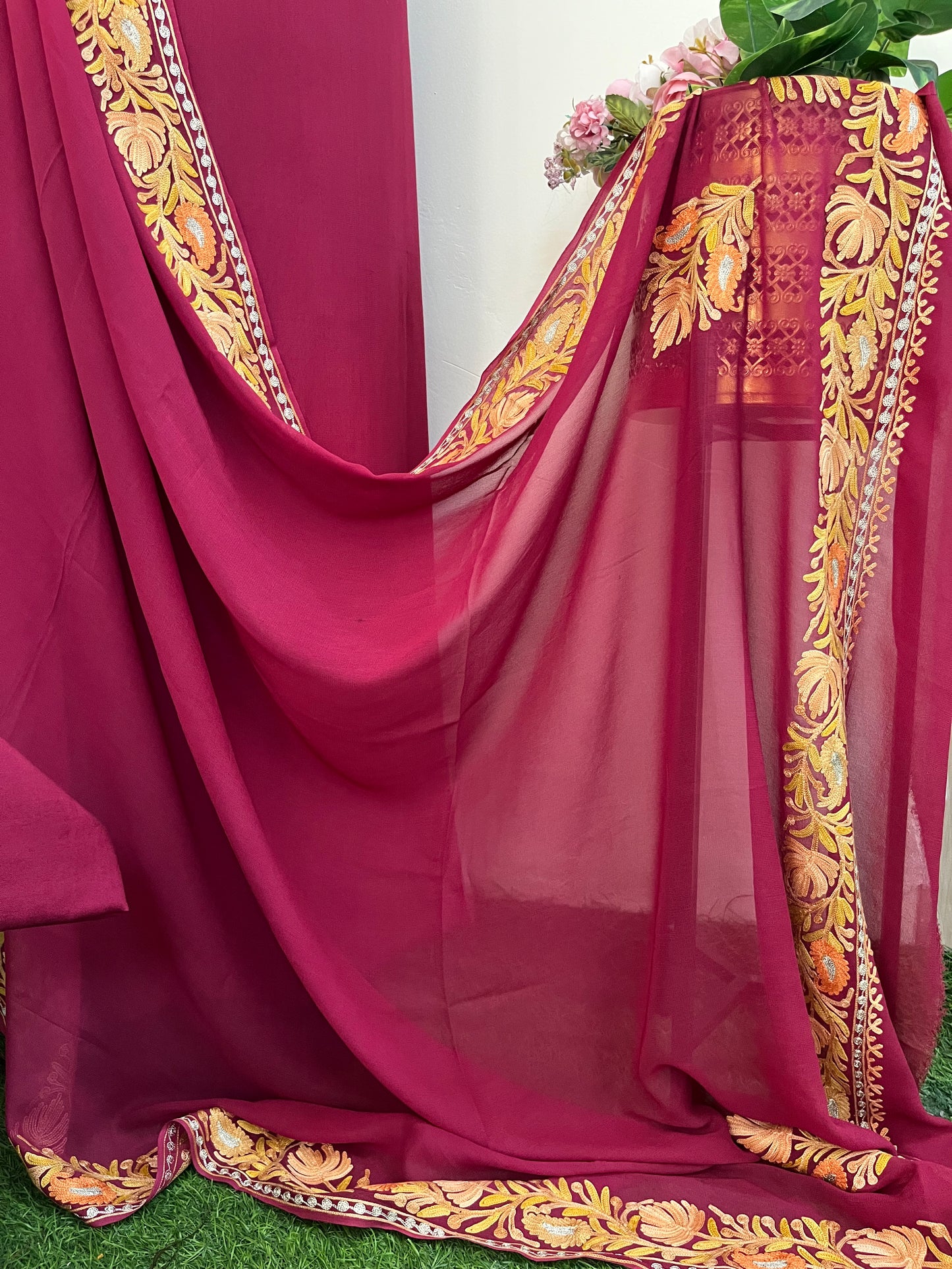 Maroon Pure Georgette Kashmiri Suit