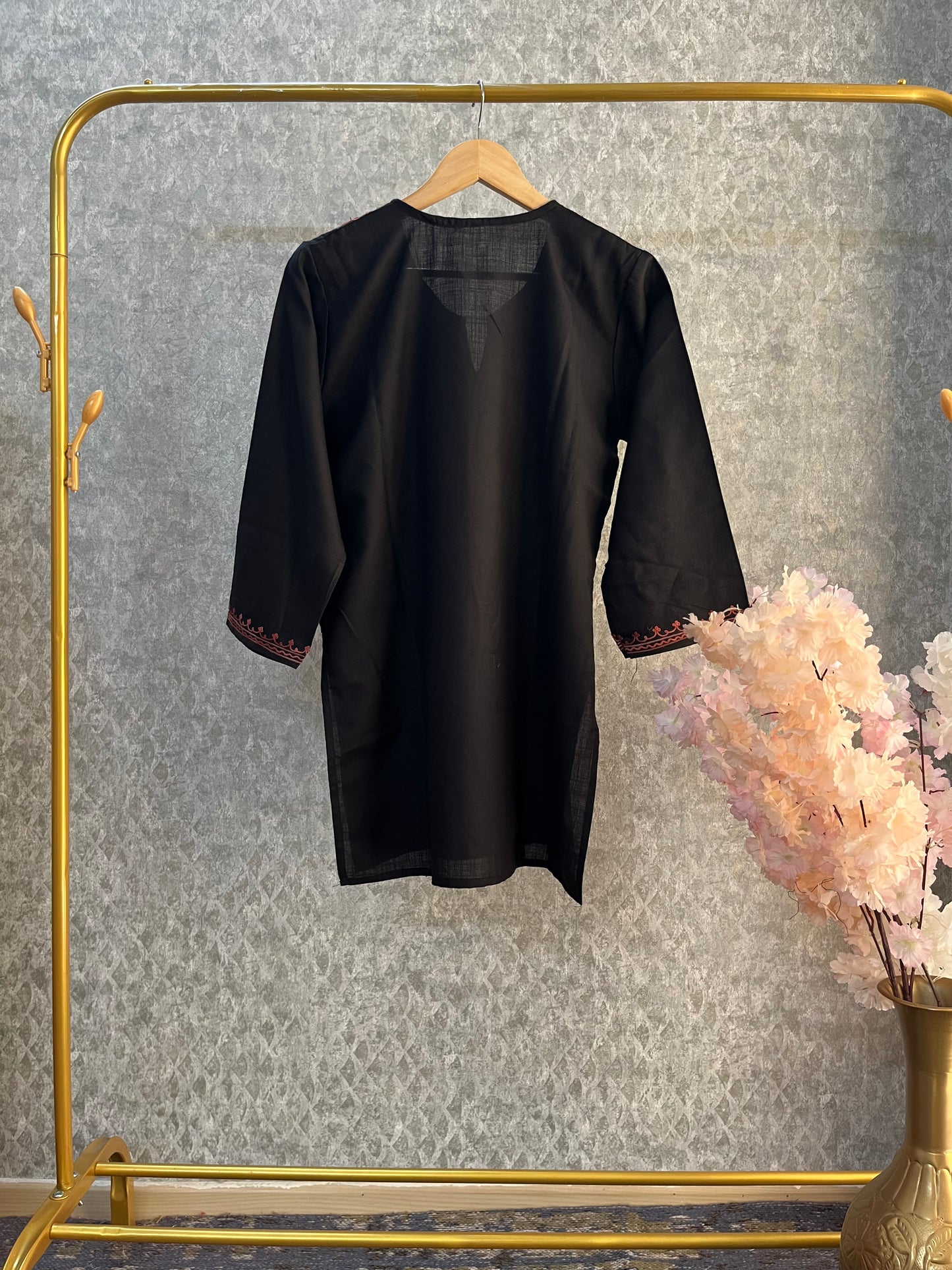 Black Cotton Aari Work Kurta