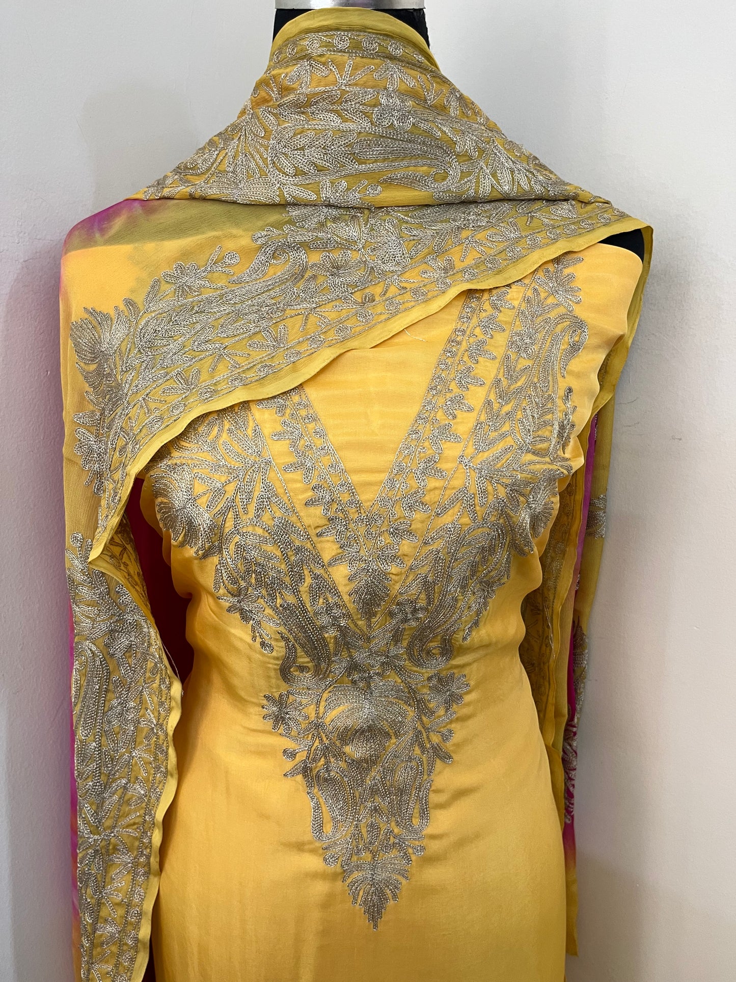 Gold Sanam Silk Kashmiri Suit