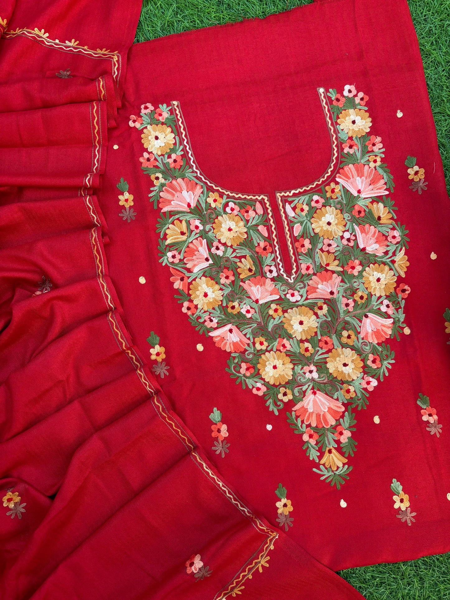 Red Woollen Aari Embroidered 3pc suit