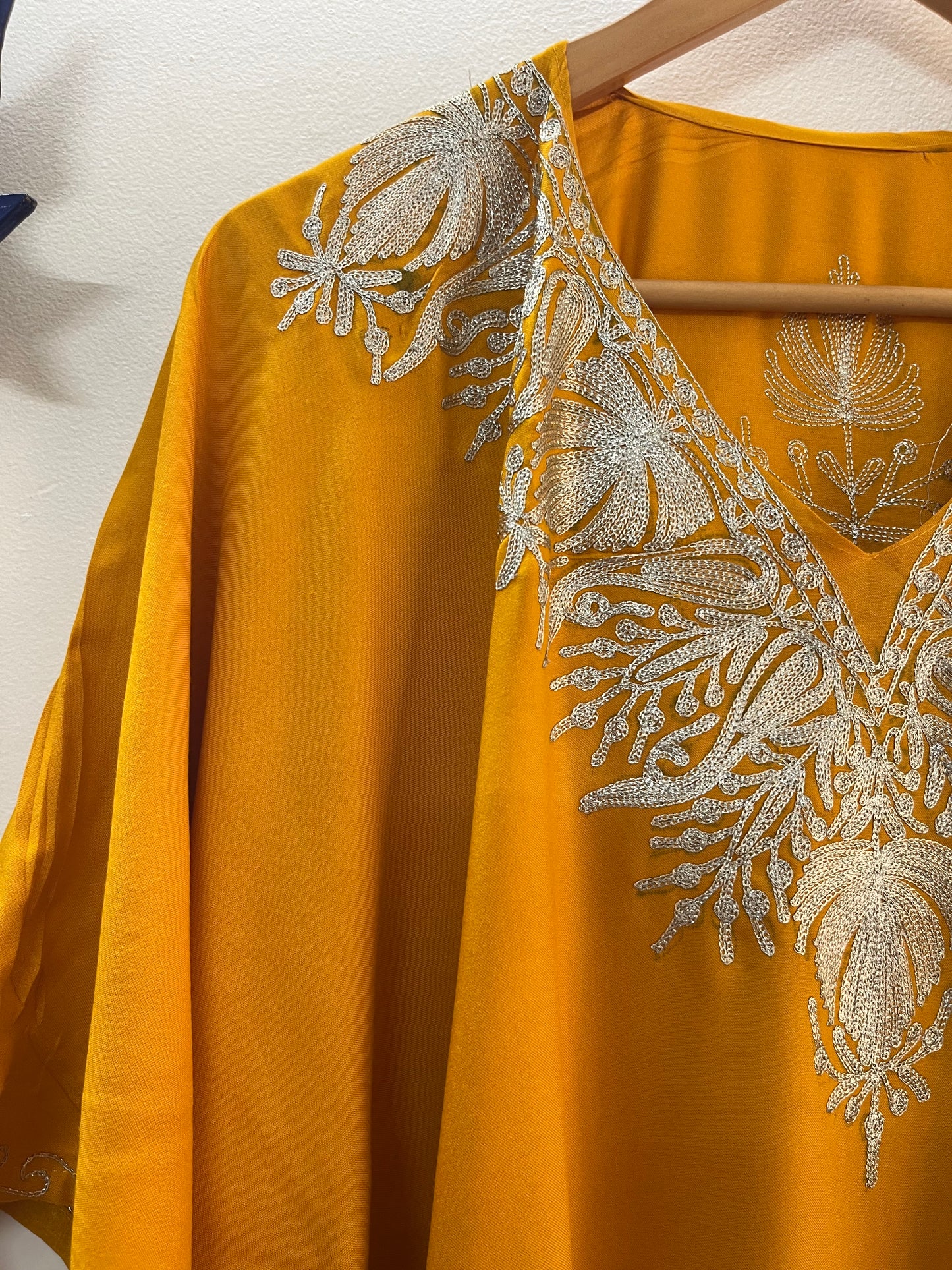 Orange Rayon Cotton Kashmiri Tilla Kaftan