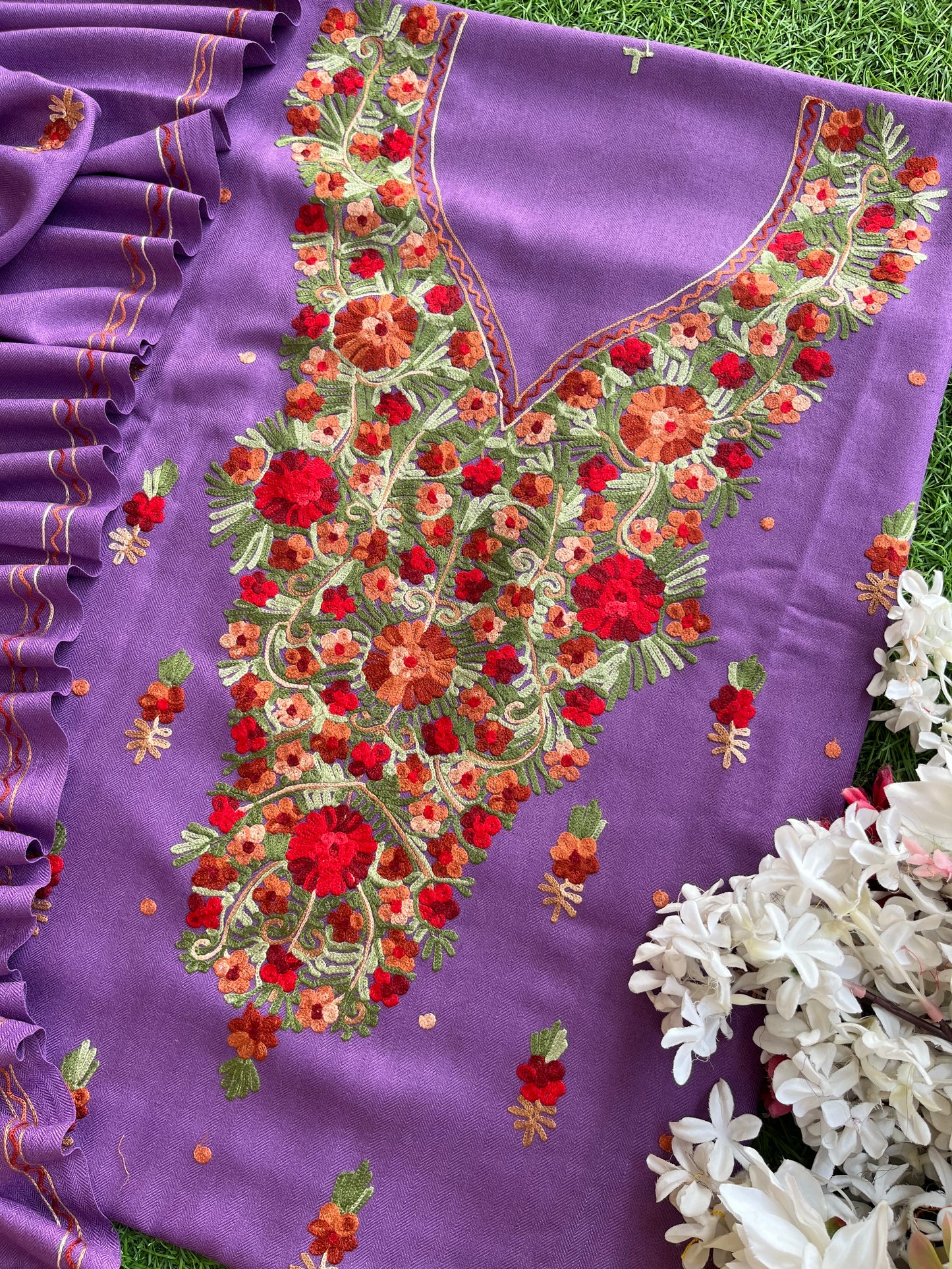 Purple Woollen Aari Embroidered 3pc suit