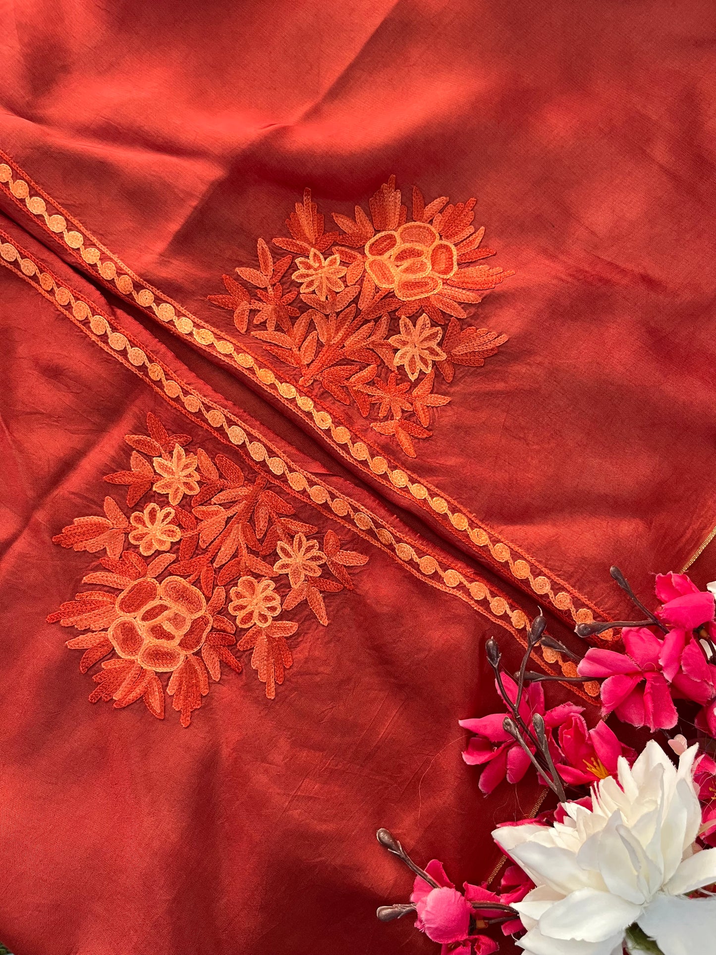 Orange Silk Kashmiri Suit