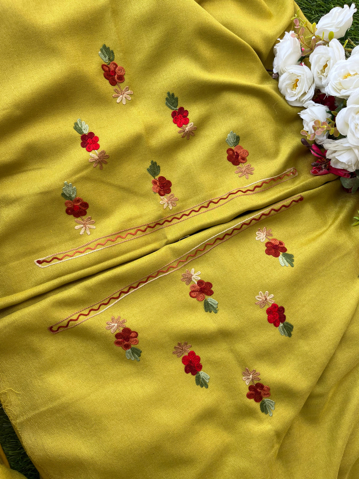 Lime Green Woollen Aari Embroidered 3pc suit