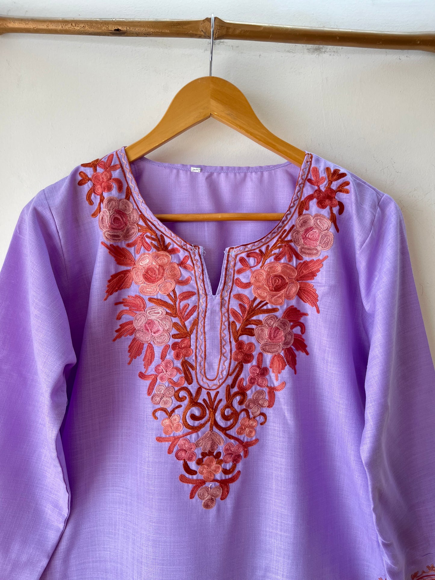 Lavender Cotton Aari Work Kurti