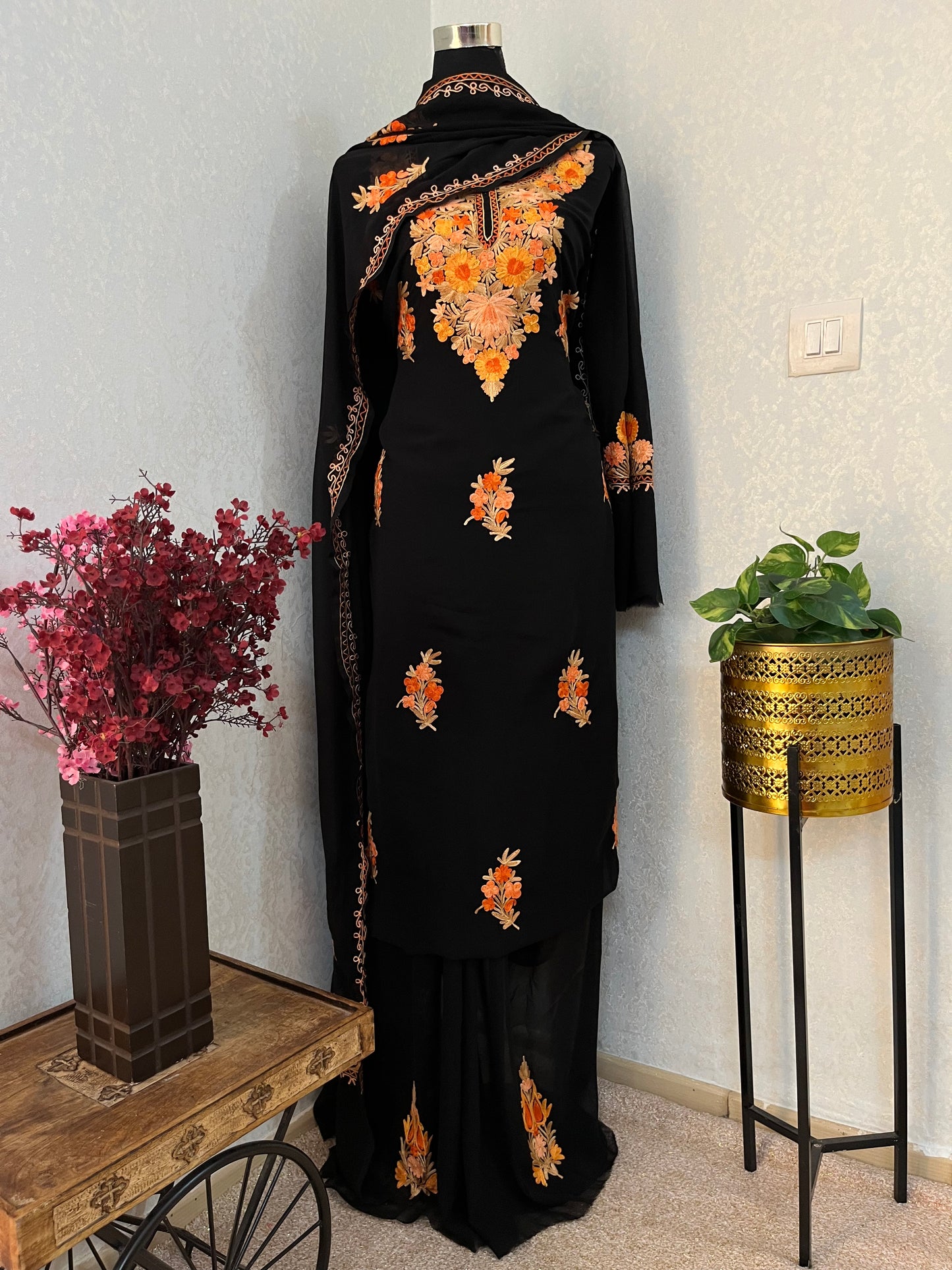 Georgette Black 3 Pc Aari Embroidered Suit Set