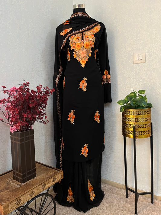 Georgette Black 3 Pc Aari Embroidered Suit Set