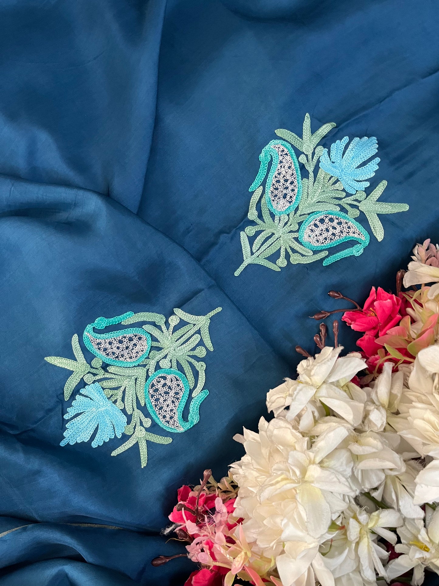 Electric Blue Opada Silk Kashmiri Suits