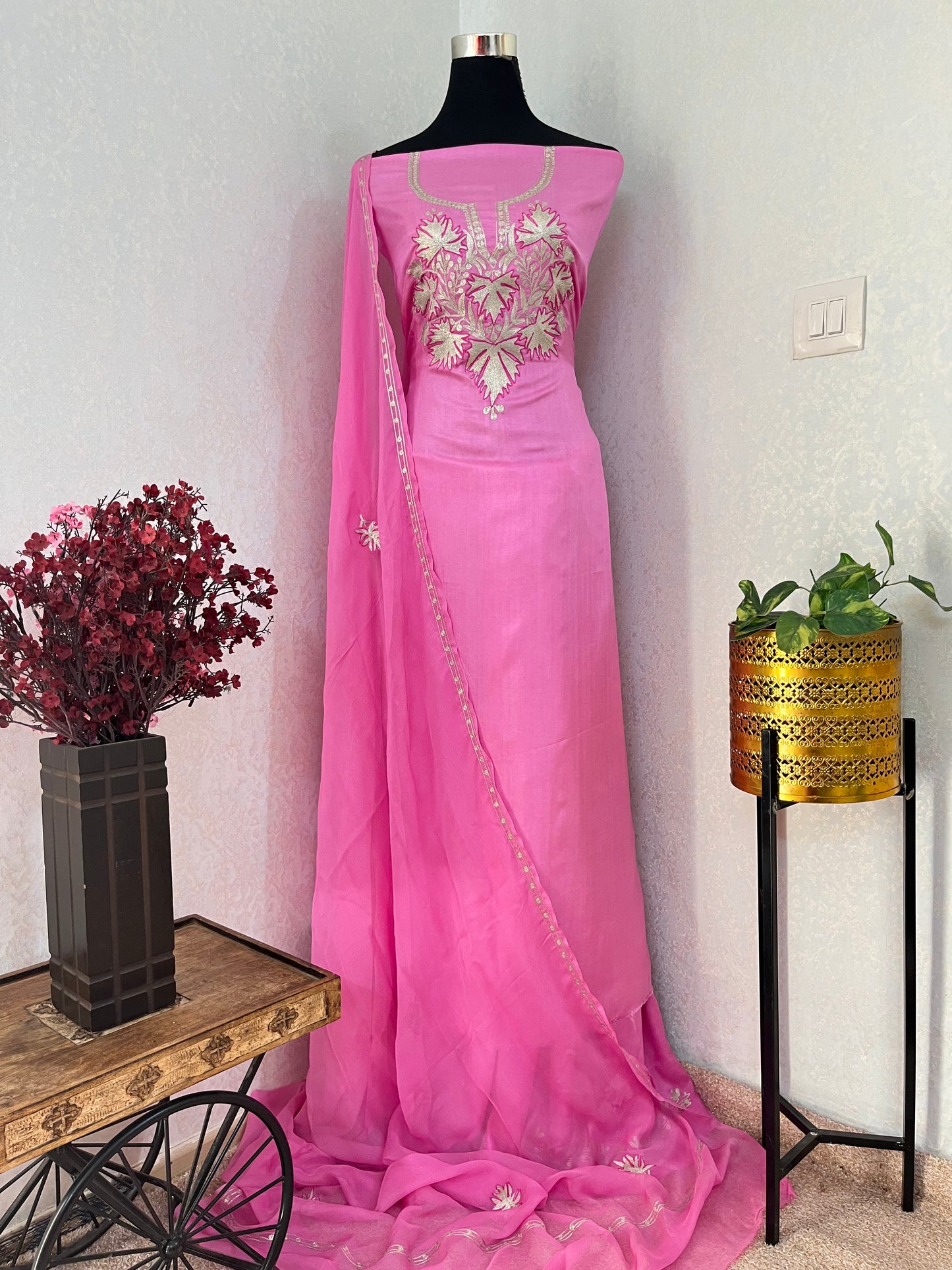 Soft Pink Silk Tilla Kashmiri Suit