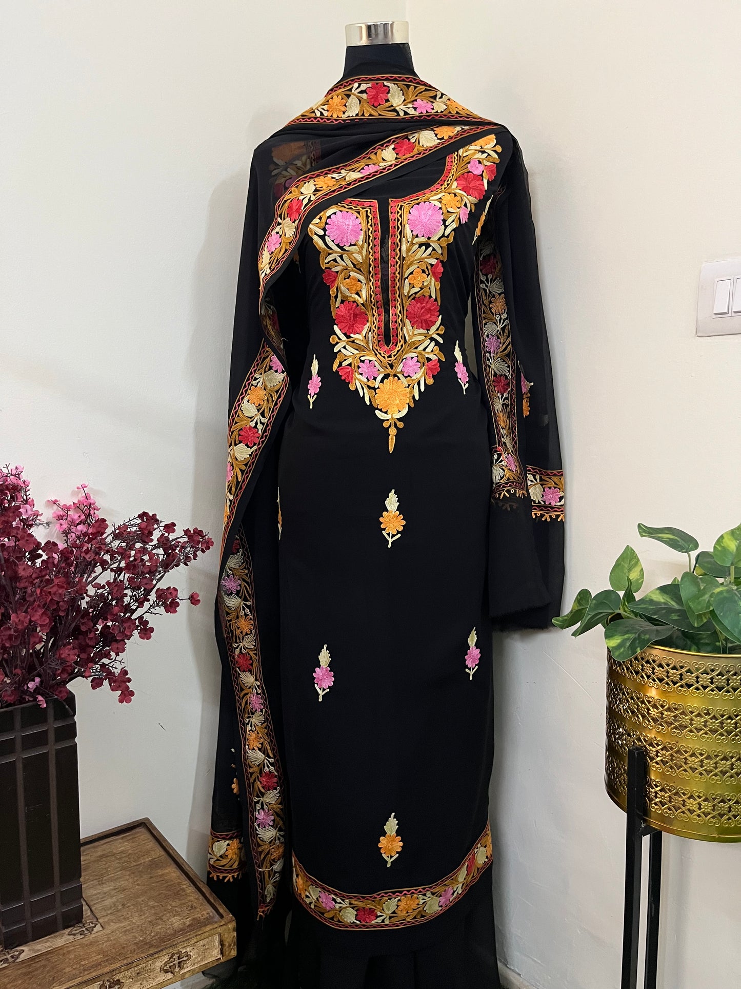 Black Georgette 3 Pc Aari Embroidered Suit Set