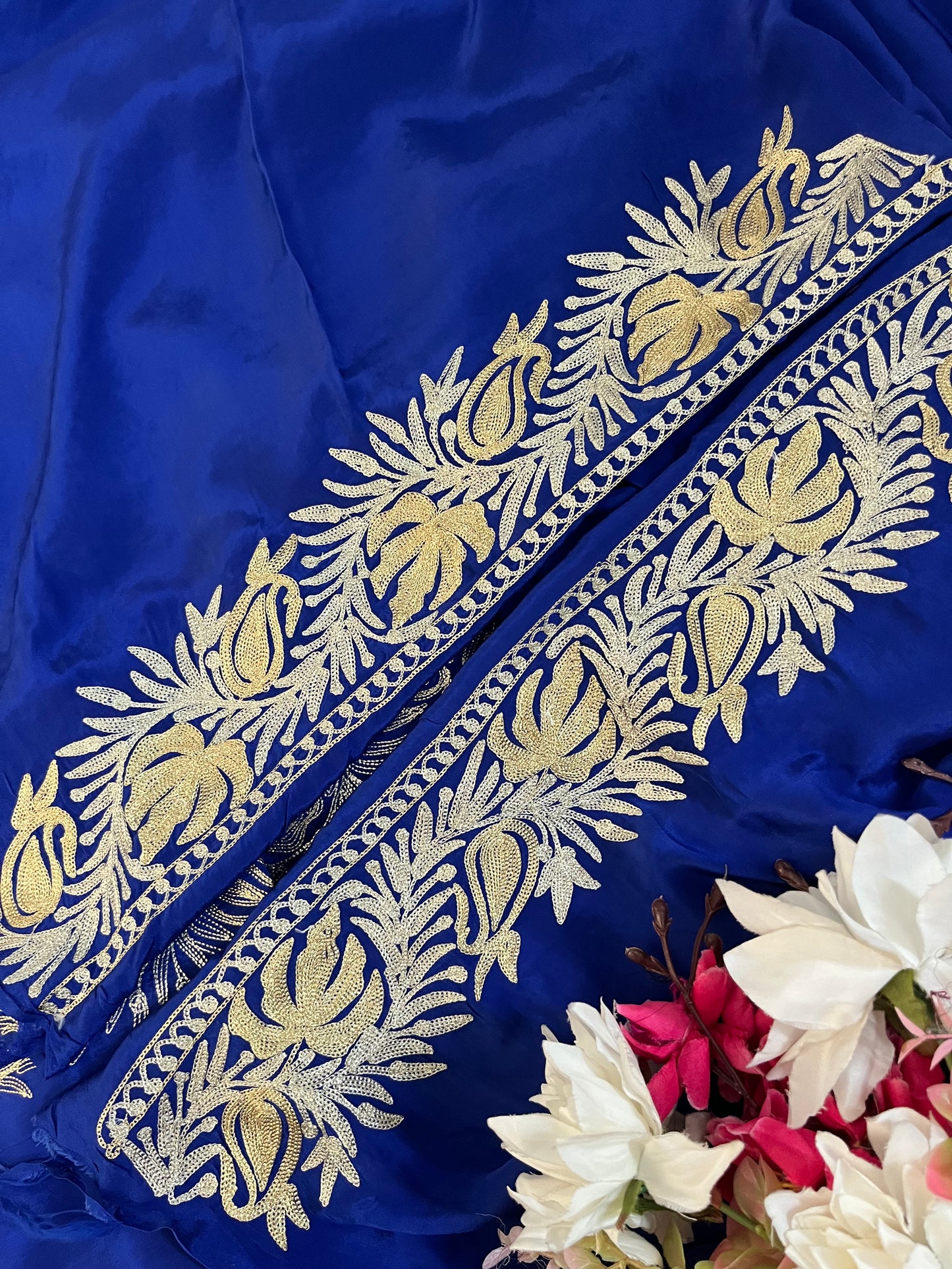 Royal Blue Pure Vetson Crape Kashmiri Saree