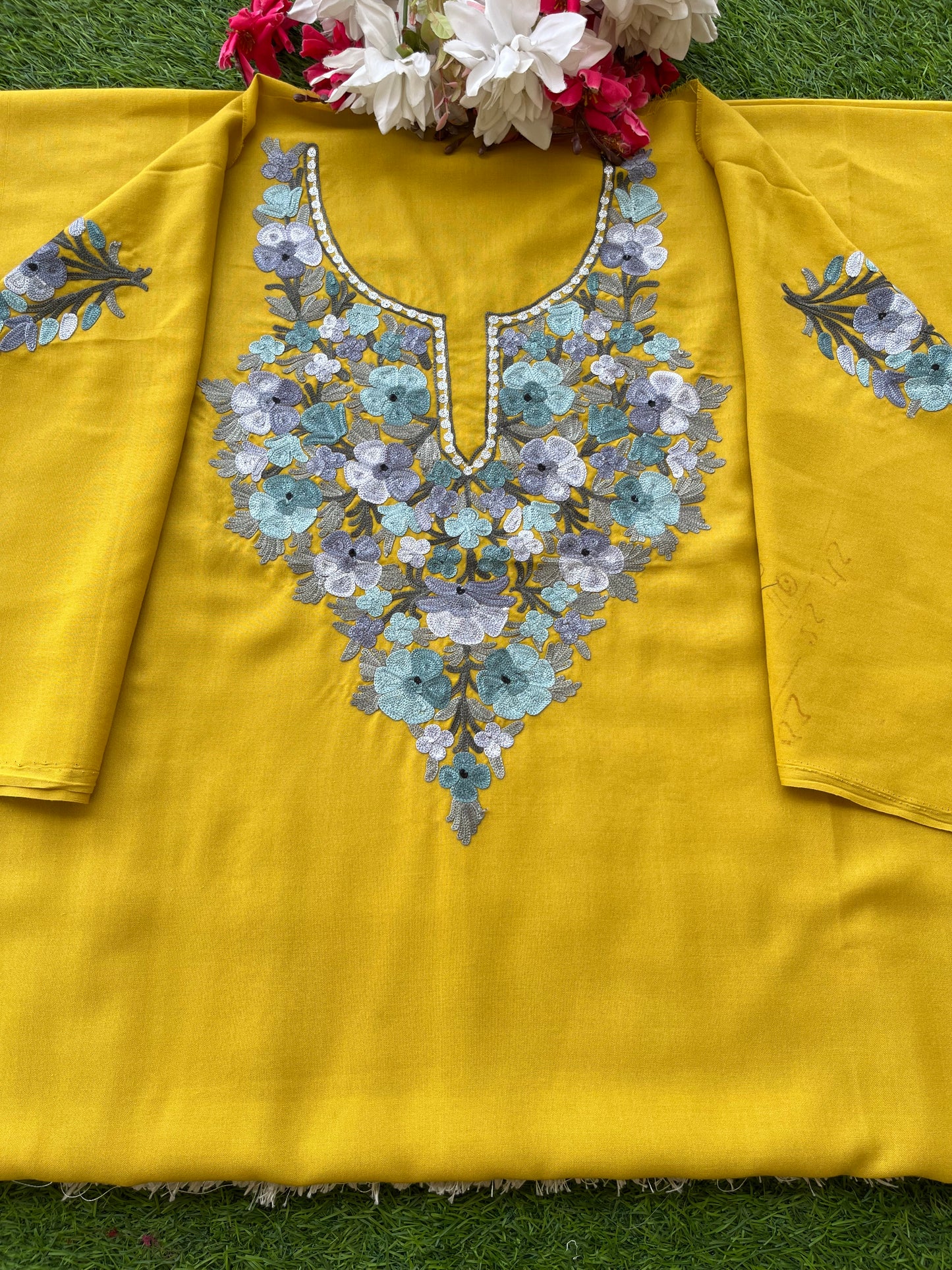 Yellow Cotton Cord Set (Aari Embroidered)