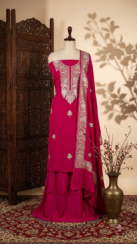 ‘Kalaa’ Hot Pink Crape Kashmiri Suit