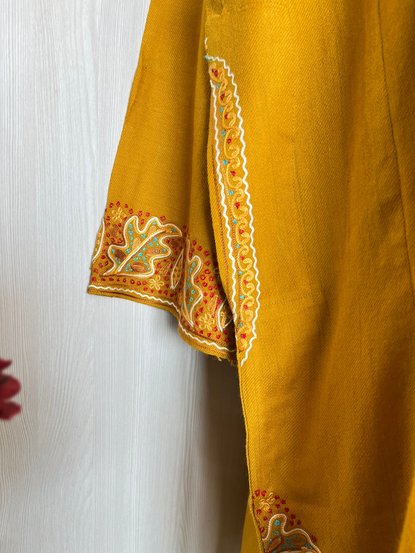 Yellow Aari and Sozni Hand Embroidered Pure Wool Pheran