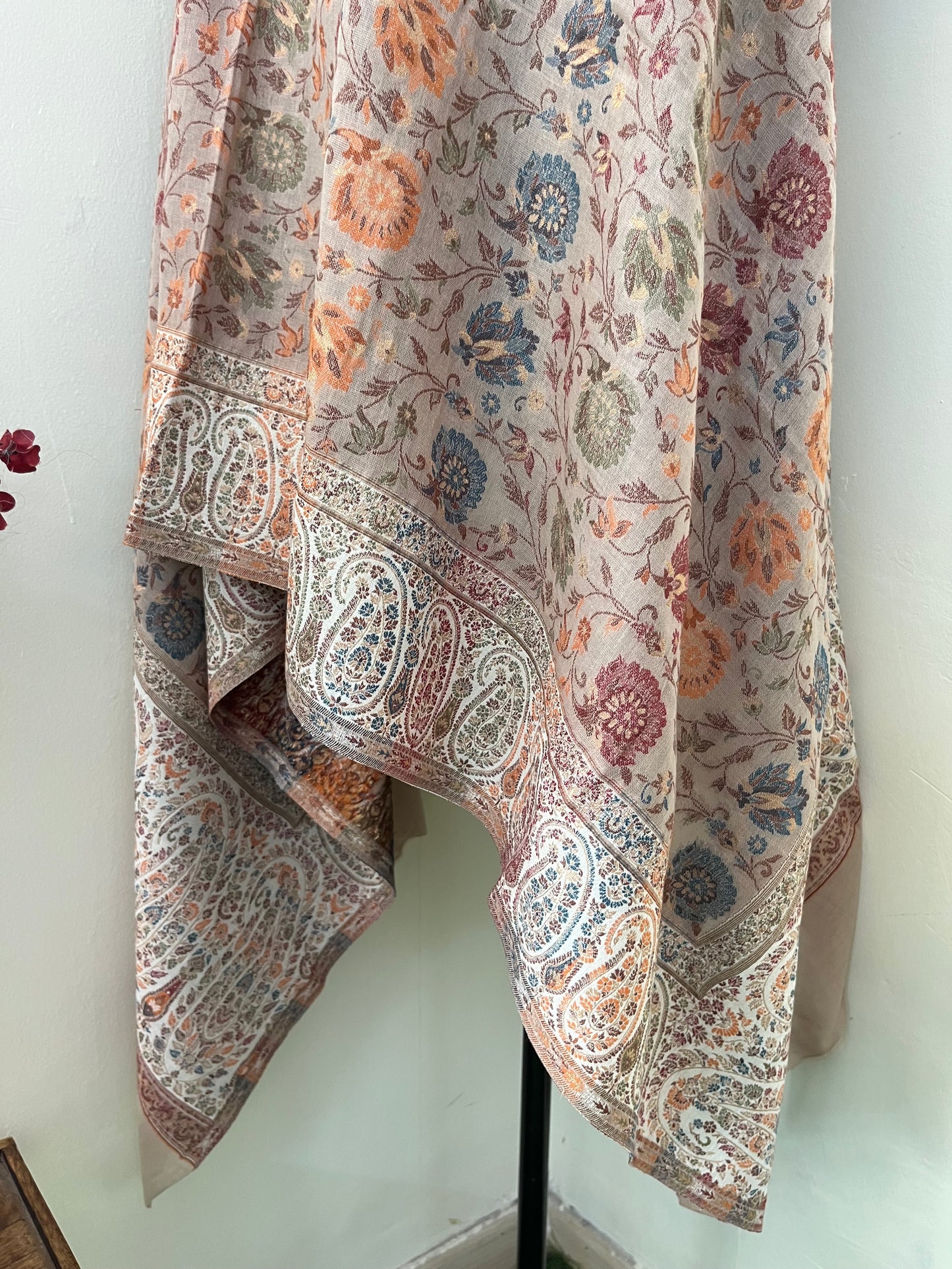 Beige Kani Fine Semi Pashmina stole