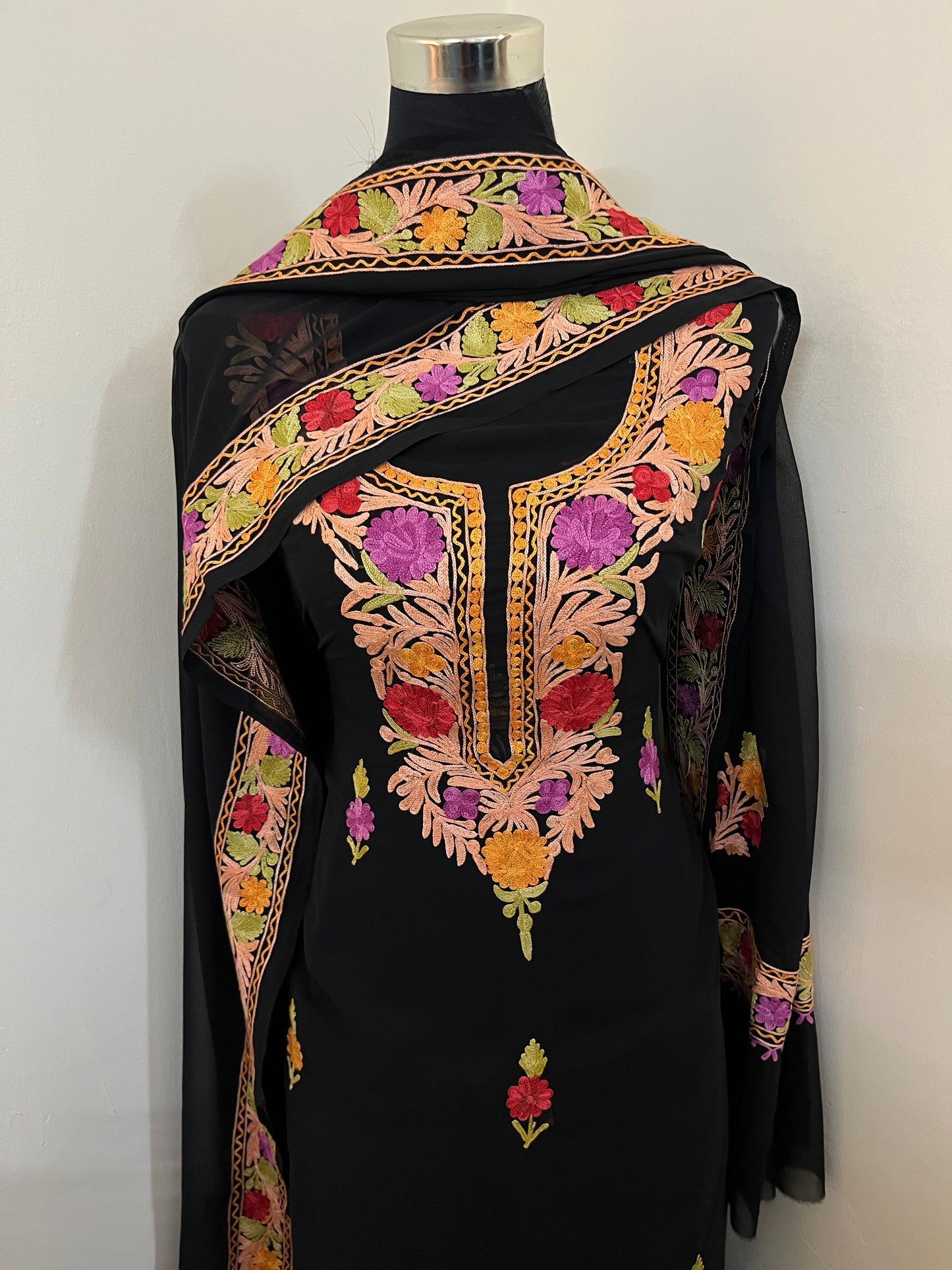 Black Georgette 3 Pc Aari Embroidered Suit Set