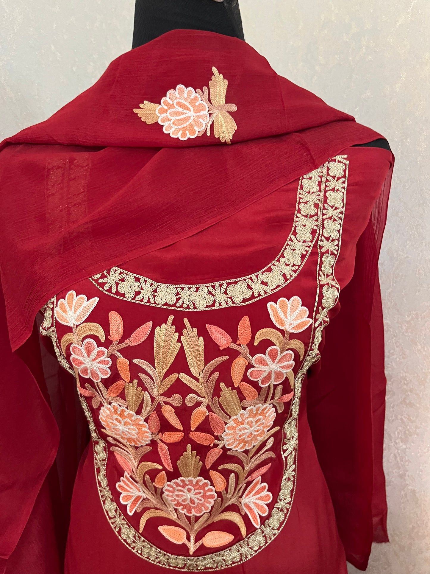 Maroon Kalaa Crape Kashmiri Suit