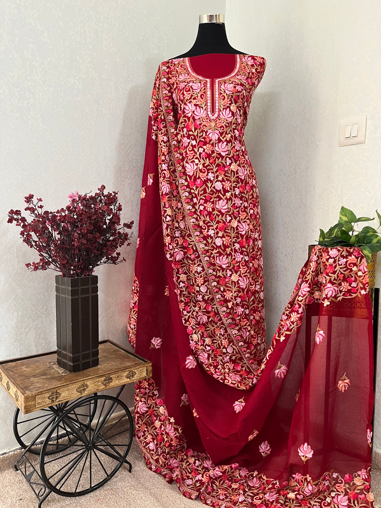 Maroon Cotton Kashmiri Suit
