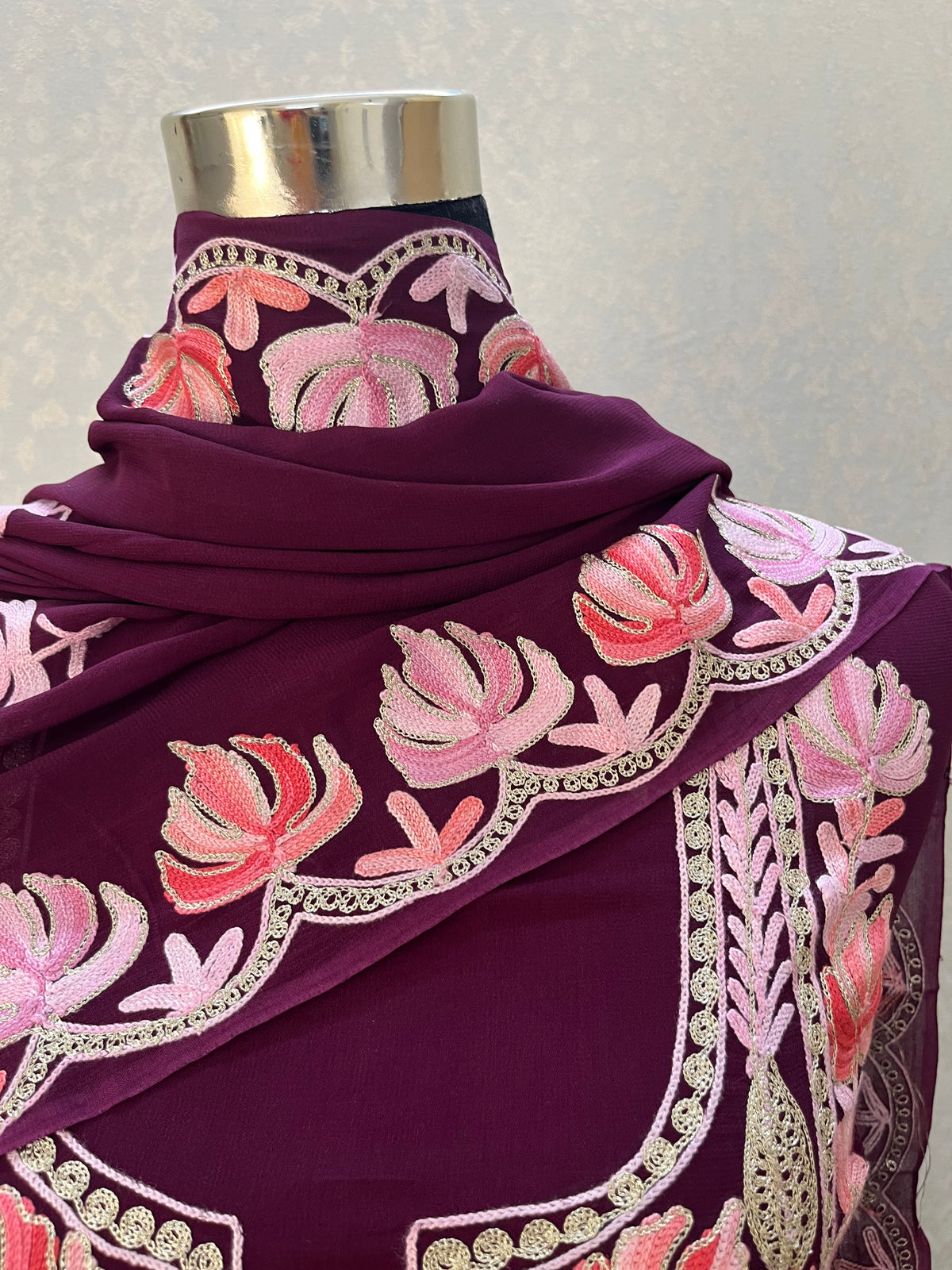 Wine Pure Georgette Kashmiri Suit
