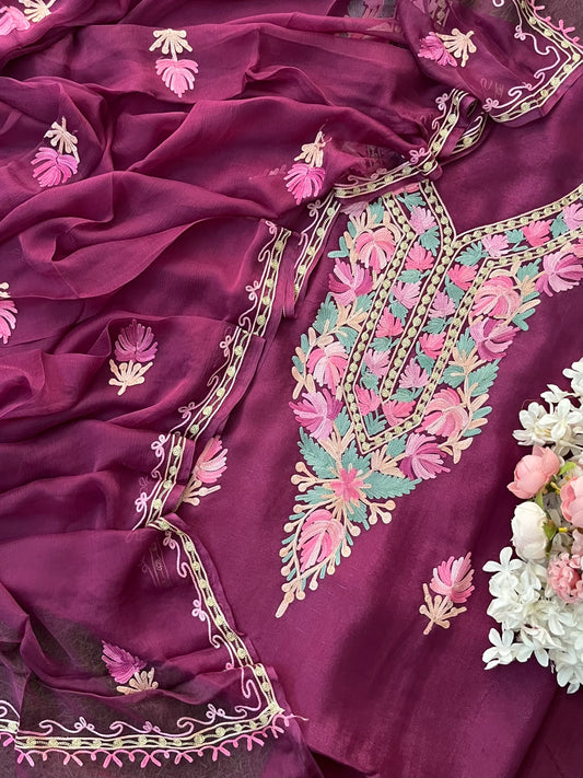 Wine Opada Silk Kashmiri Suit