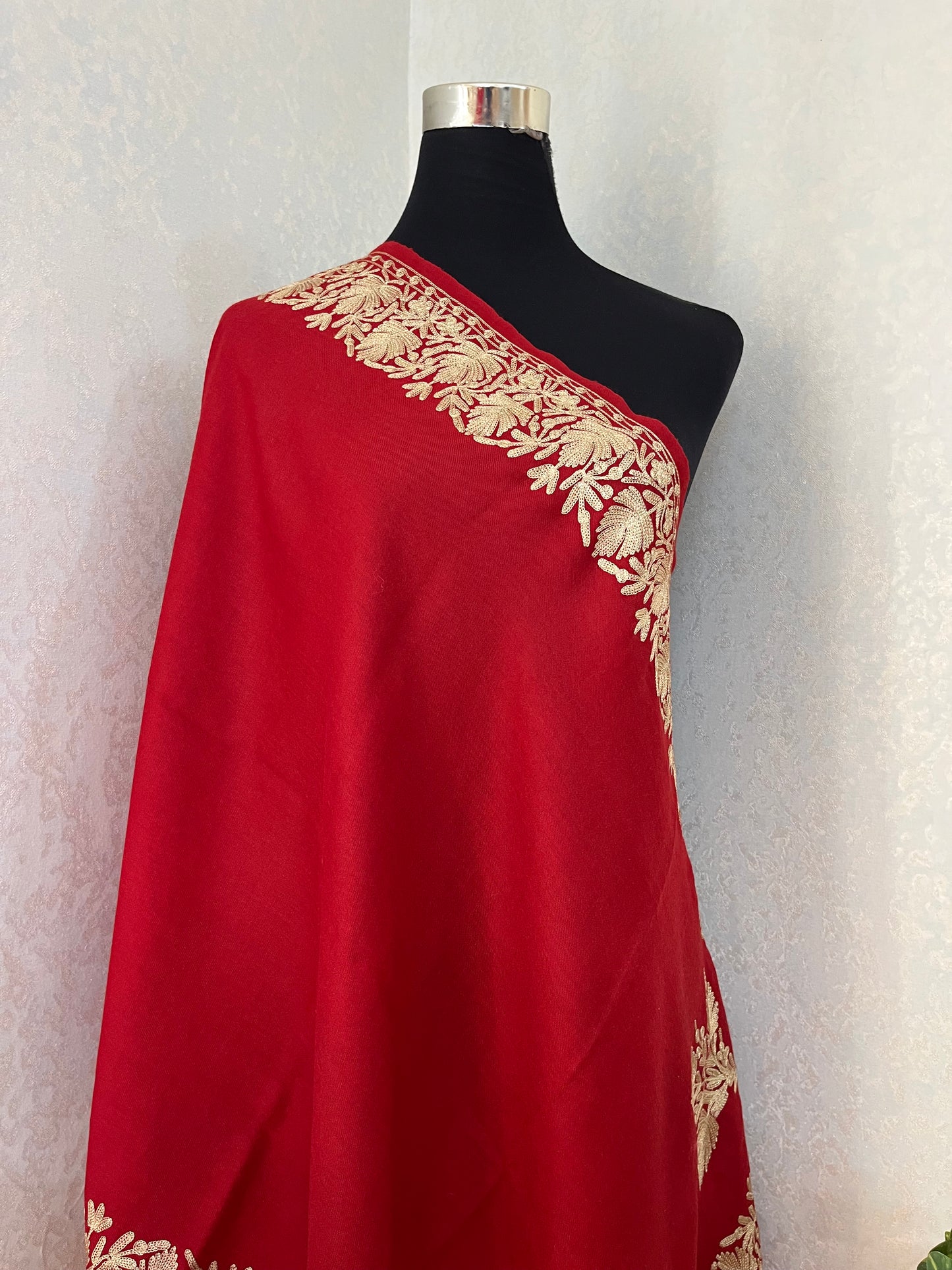 Maroon Semi Pashmina Tilla Embroidered stole