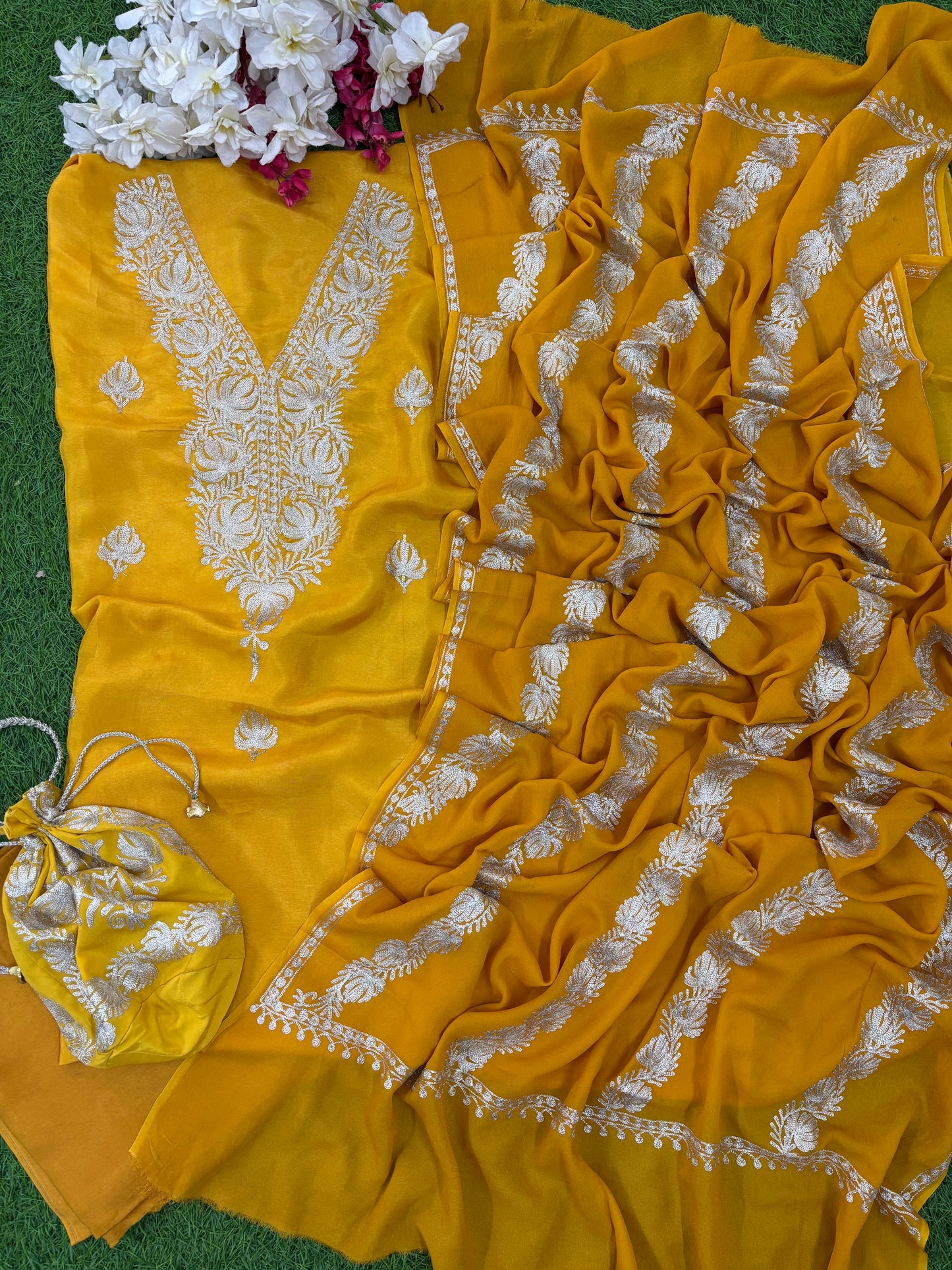 Sanam Silk Kashmiri Suit with Potli