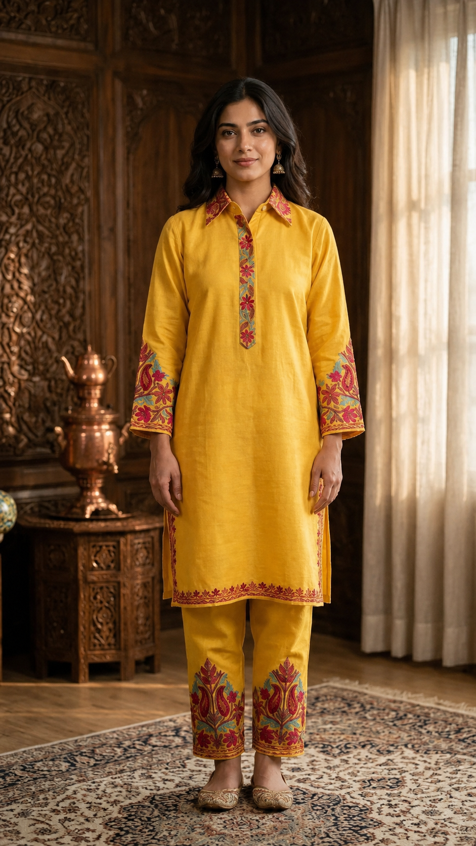 Yellow Cotton Stitched Co-ord Set (L/XL)