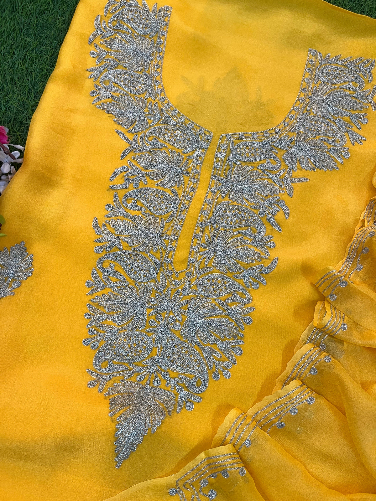Yellow Silk Tilla Kashmiri Suit
