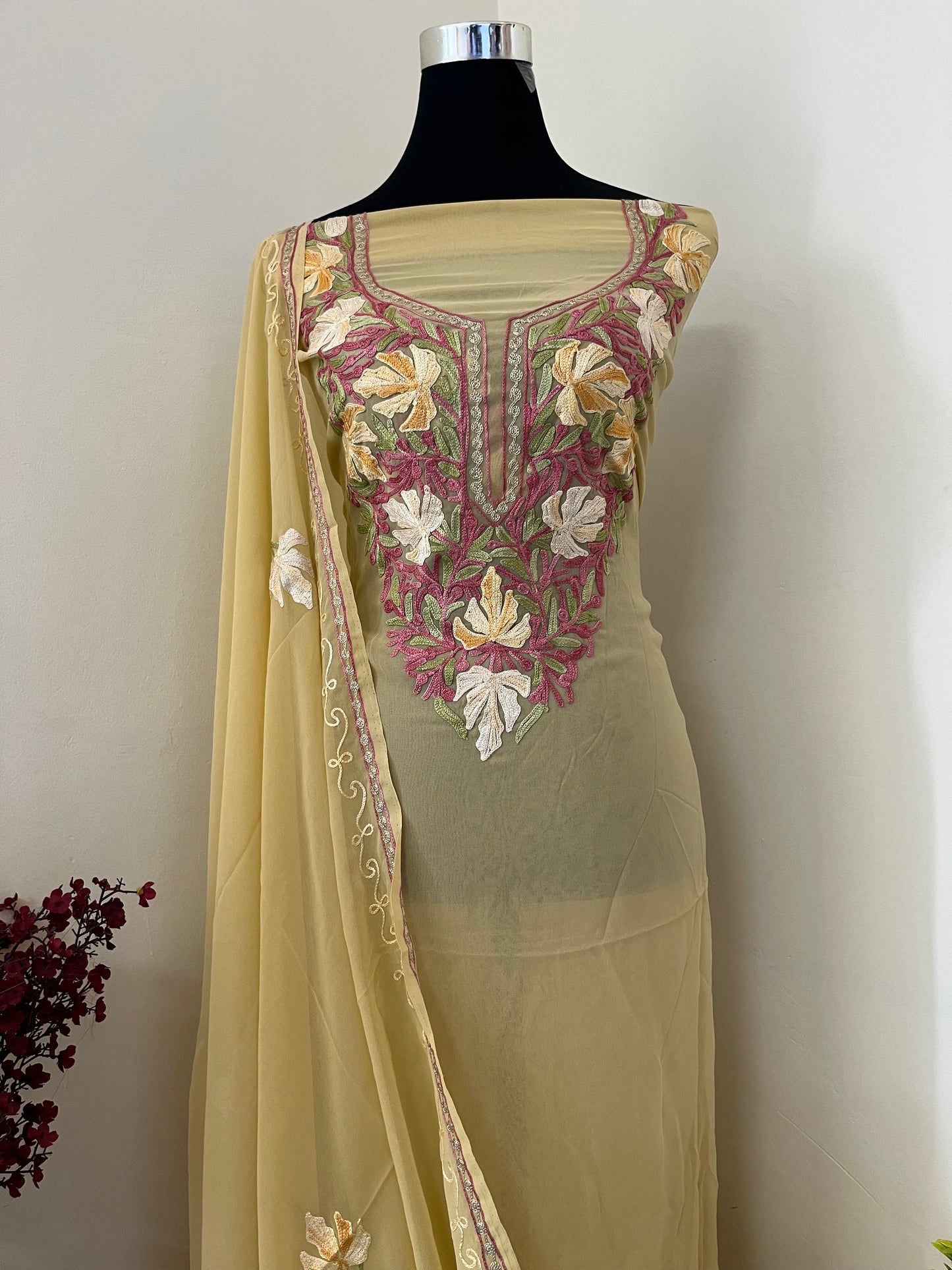 Golden Yellow Georgette Shirt and Dupatta Aari Embroidered Suit