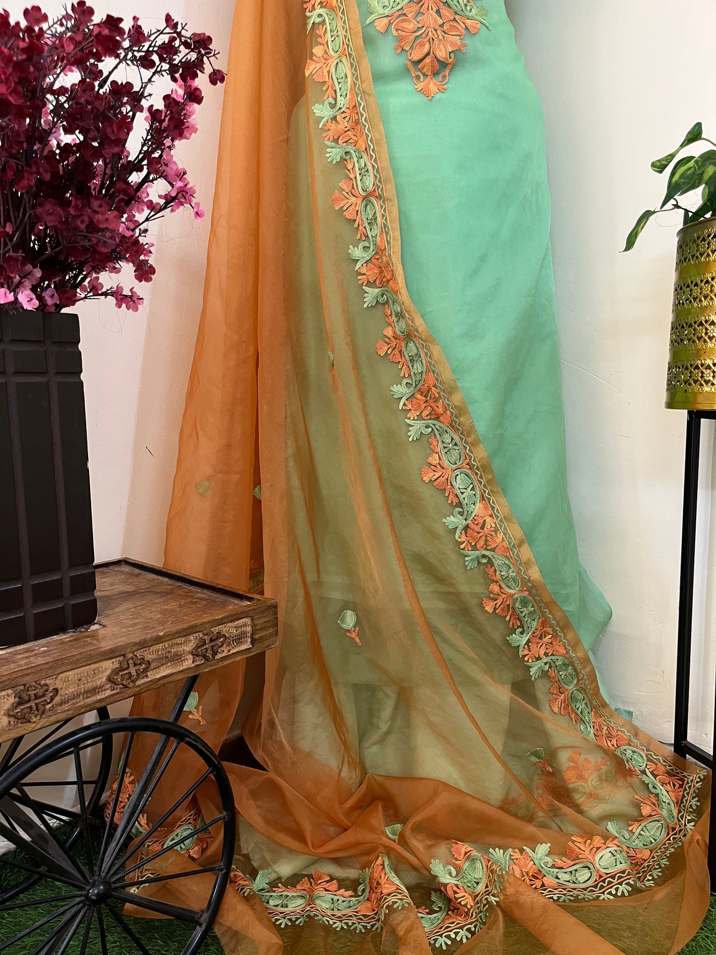 Soft Green Soft Tissue Kashmiri Suit