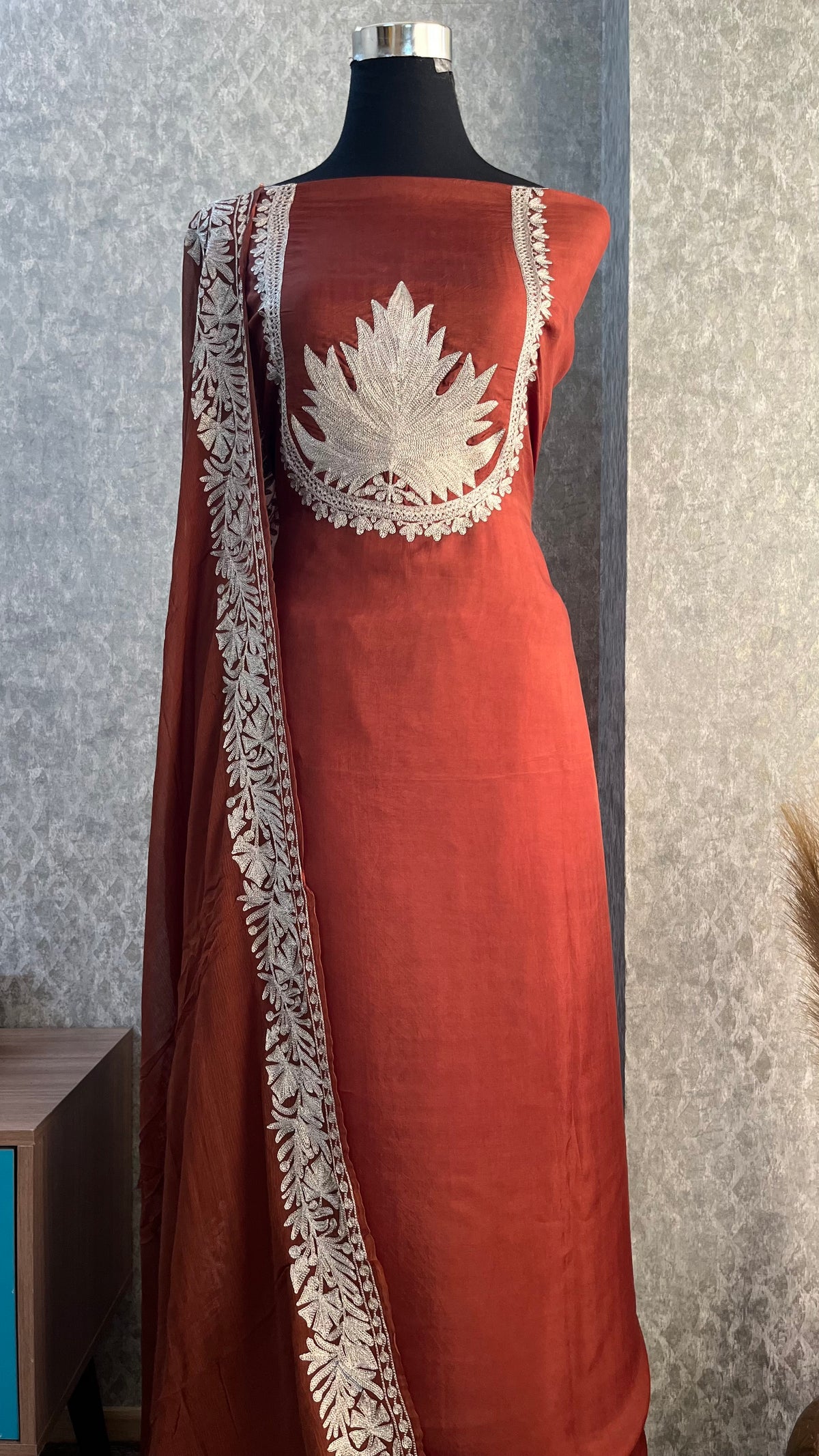 Brown Sanam’ Tilla Kashmiri Silk Suit