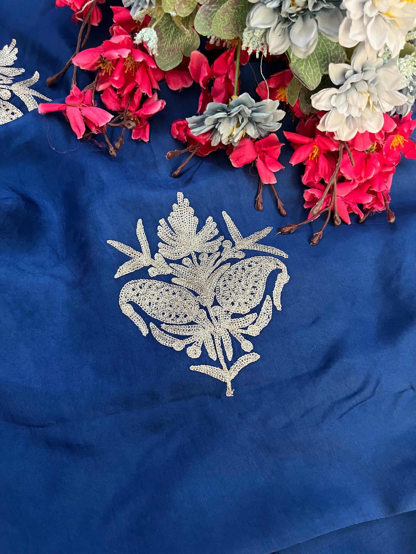 Electric Blue Silk Tilla Kashmiri Suit
